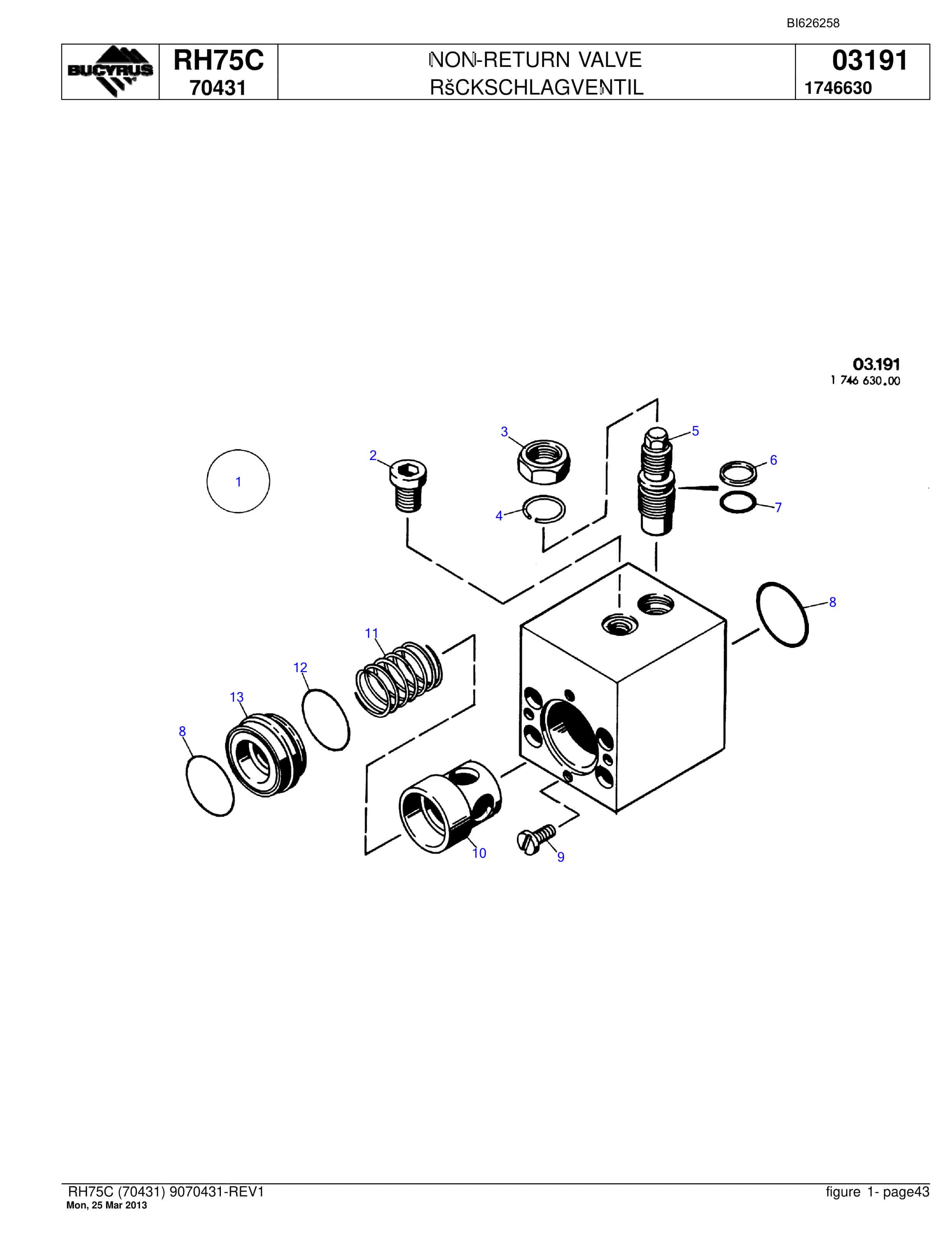 Bucyrus RH75C Hydraulic Excavator Parts Catalog BI626258-4