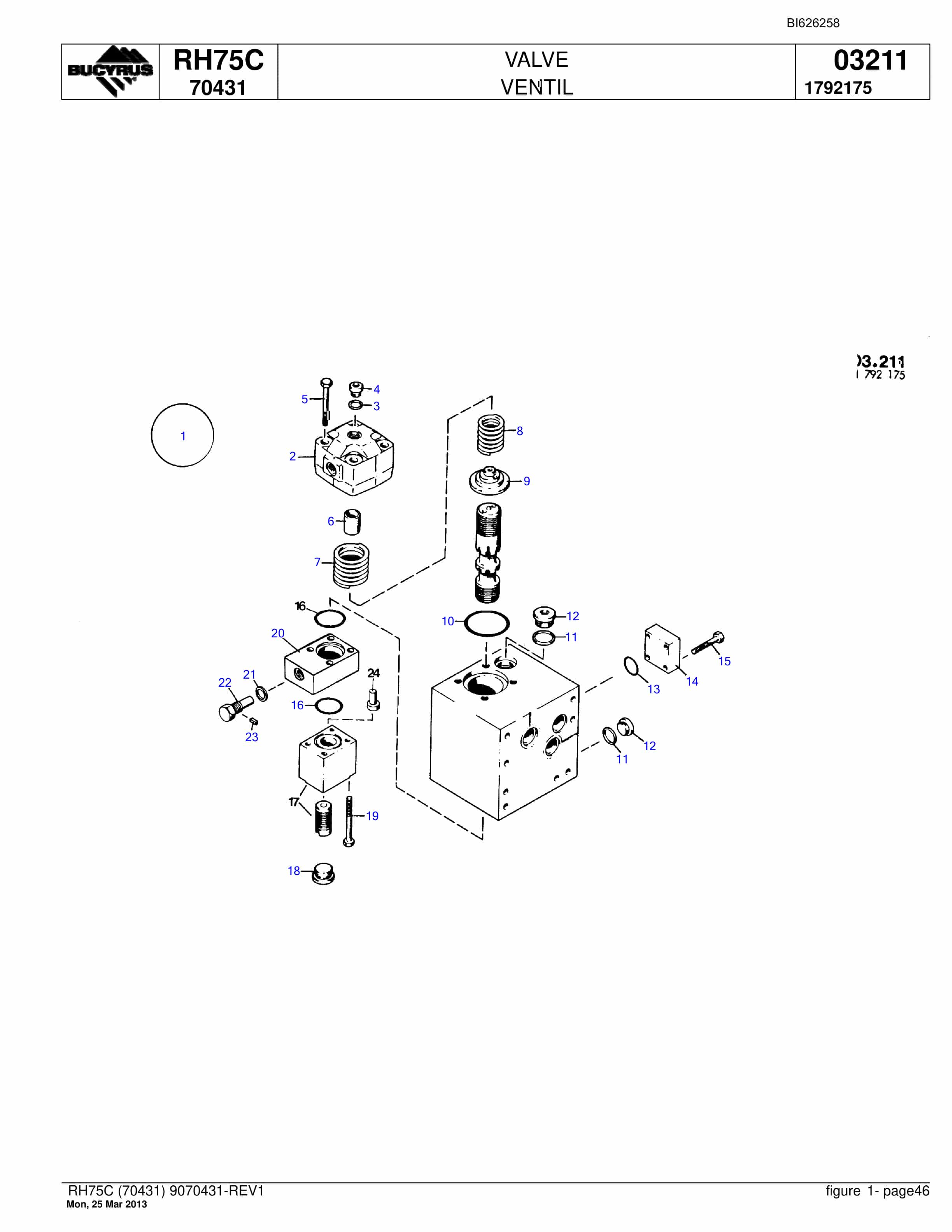 Bucyrus RH75C Hydraulic Excavator Parts Catalog BI626258-5