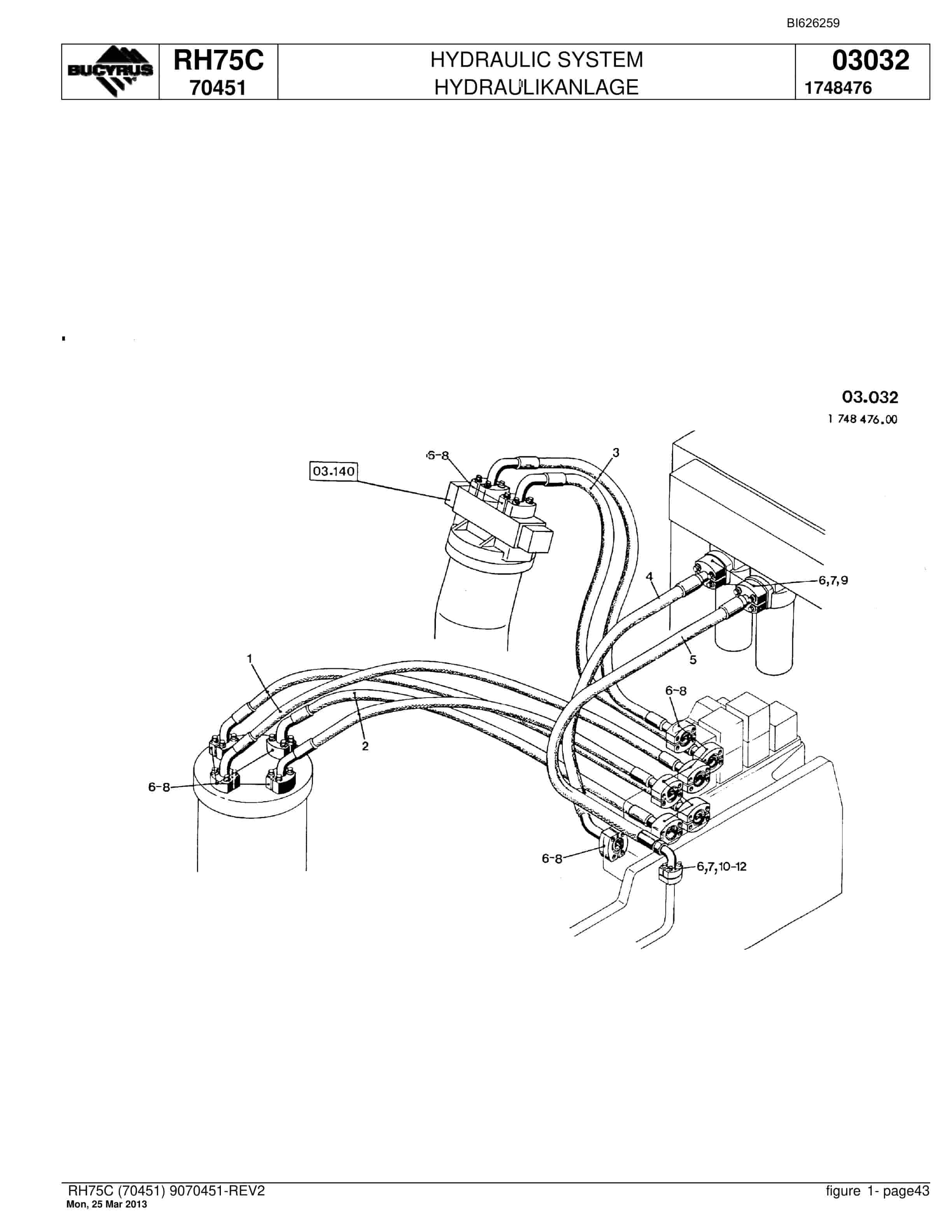 Bucyrus RH75C Hydraulic Excavator Parts Catalog BI626259-2