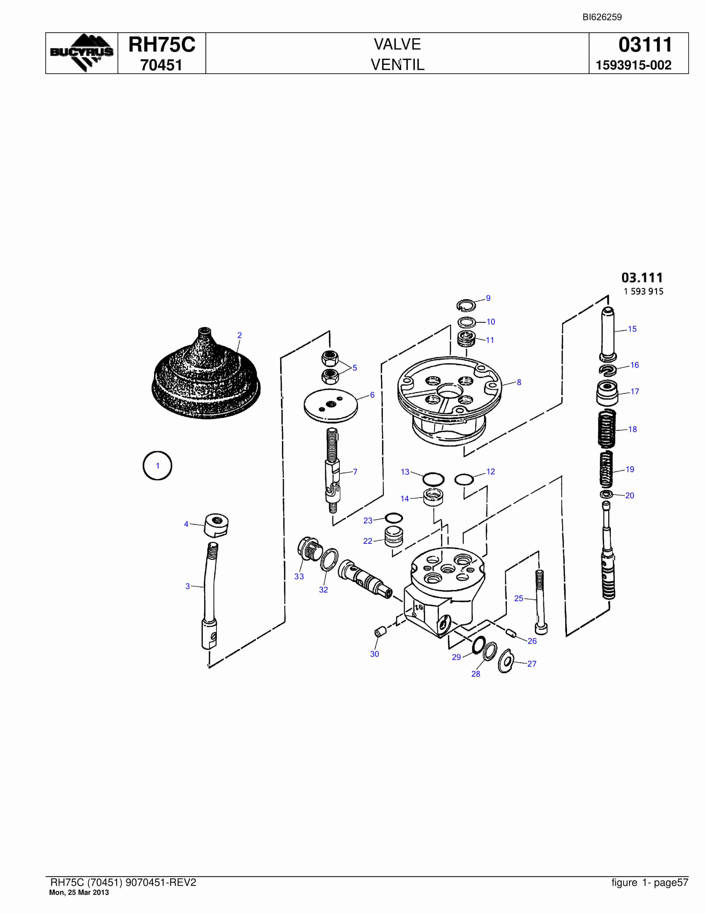 Bucyrus RH75C Hydraulic Excavator Parts Catalog BI626259-3