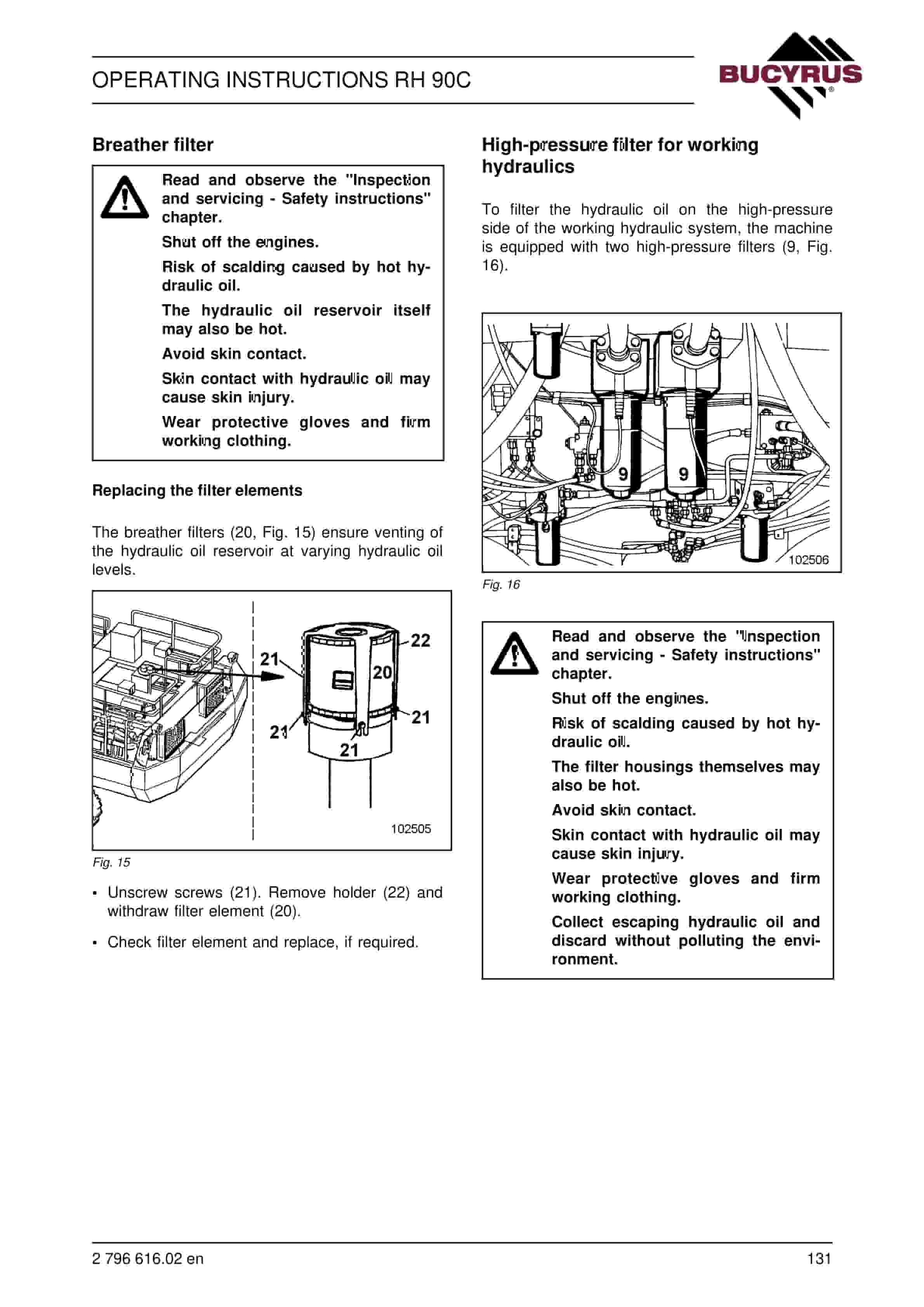 Bucyrus RH90C Hydraulic Excavator Operating Instructions 2796616.02-3