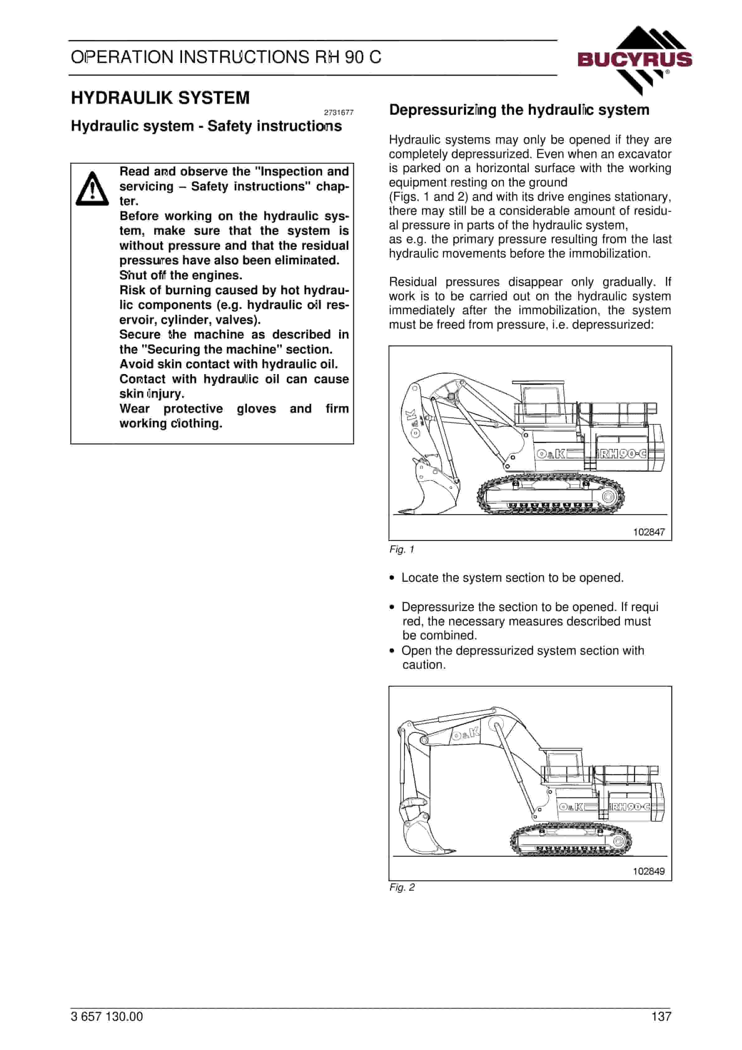 Bucyrus RH90C Hydraulic Excavator Operating Instructions 3657130-3