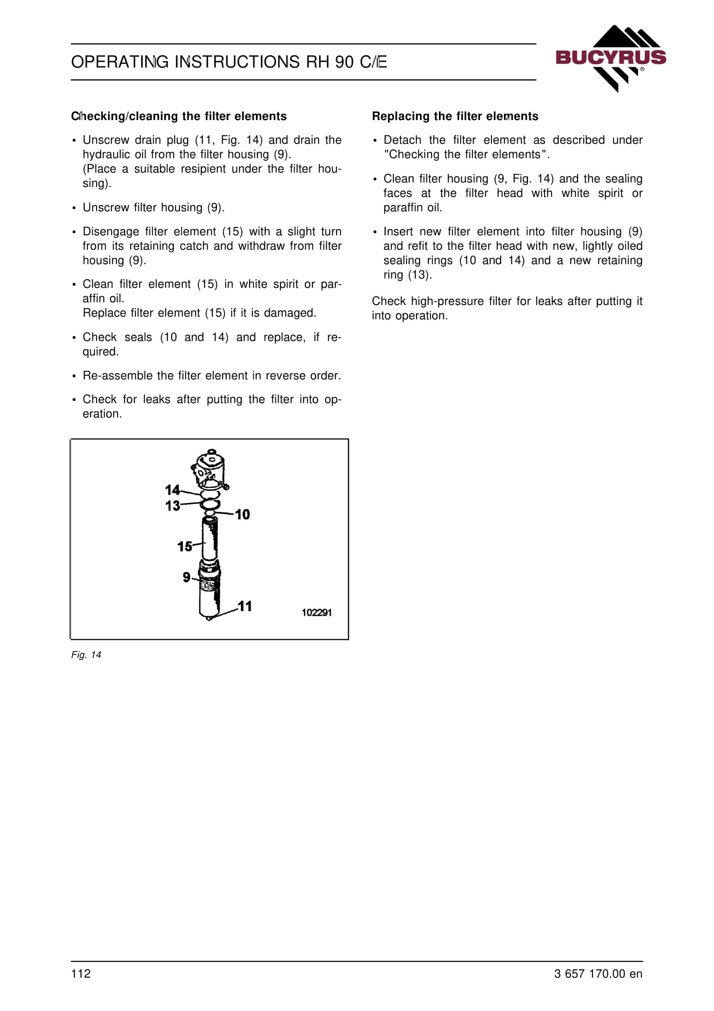 Bucyrus RH90C Hydraulic Excavator Operating Instructions 3657170-3
