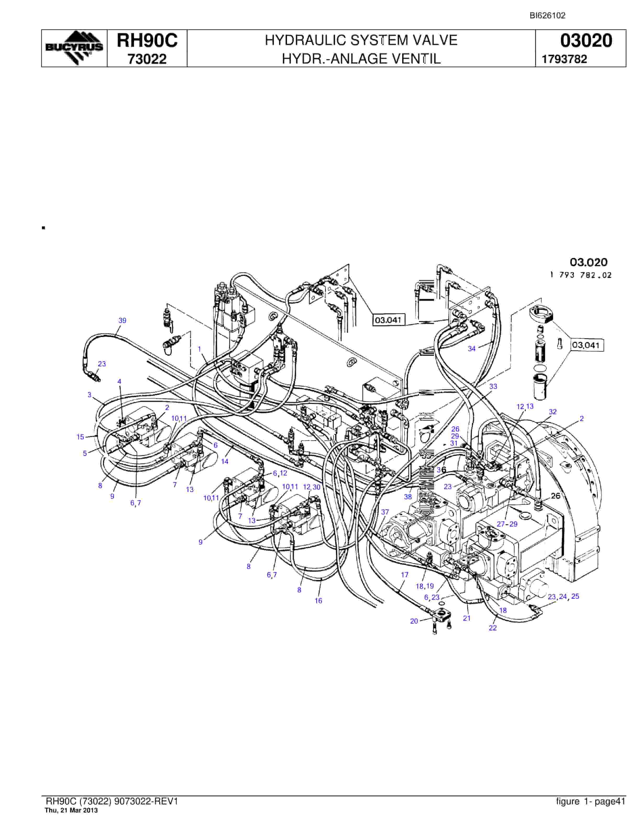 Bucyrus RH90C Hydraulic Excavator Parts Catalog BI626102-2
