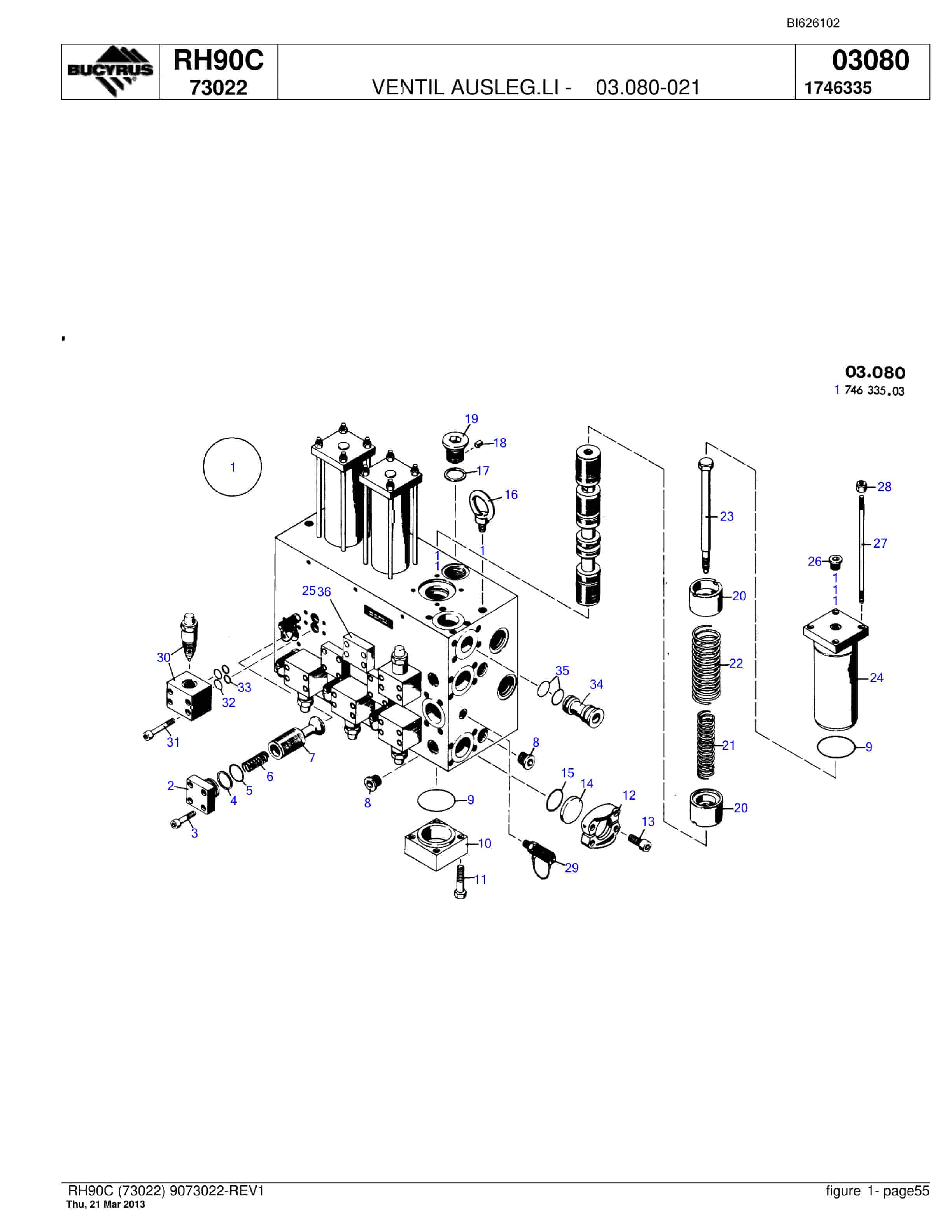 Bucyrus RH90C Hydraulic Excavator Parts Catalog BI626102-3