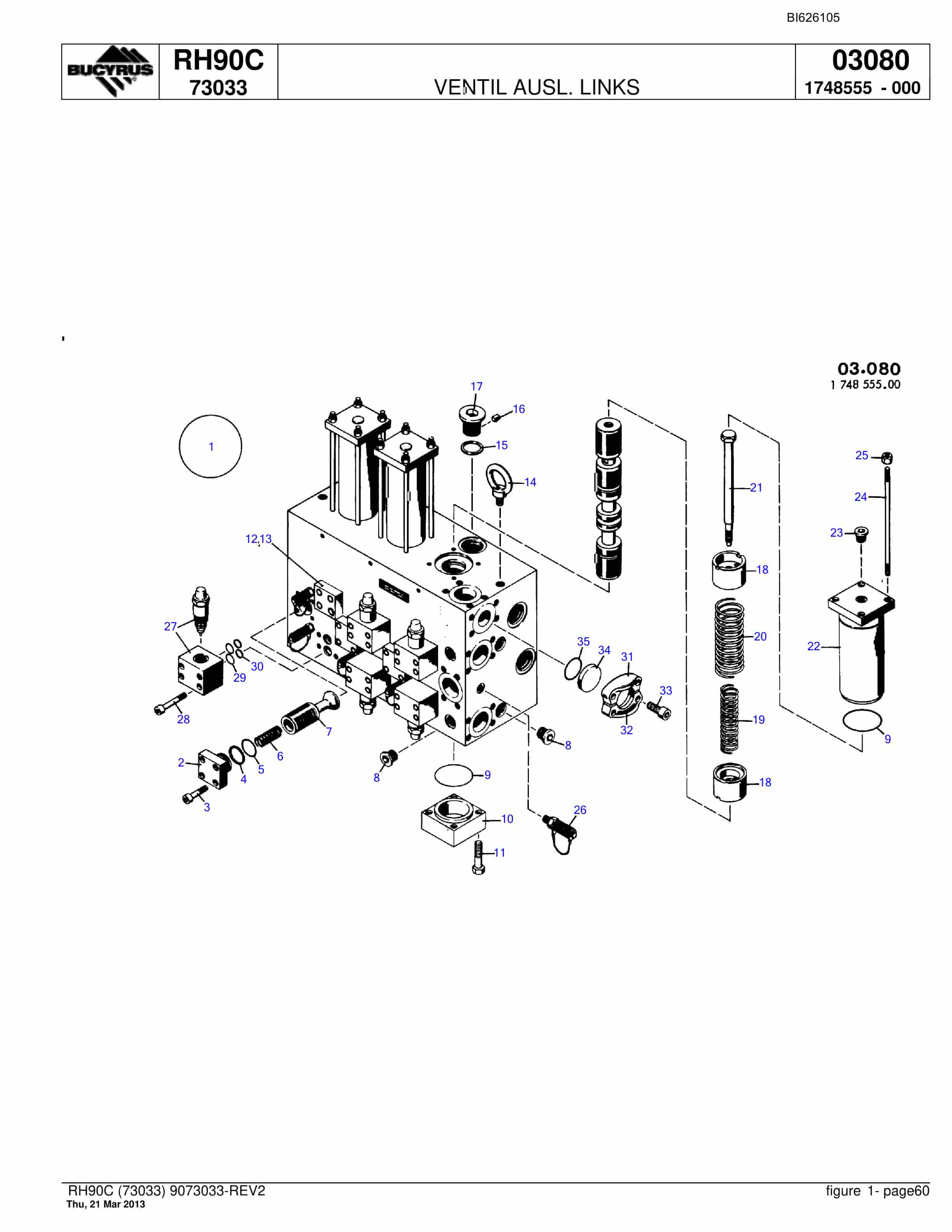 Bucyrus RH90C Hydraulic Excavator Parts Catalog BI626105-3