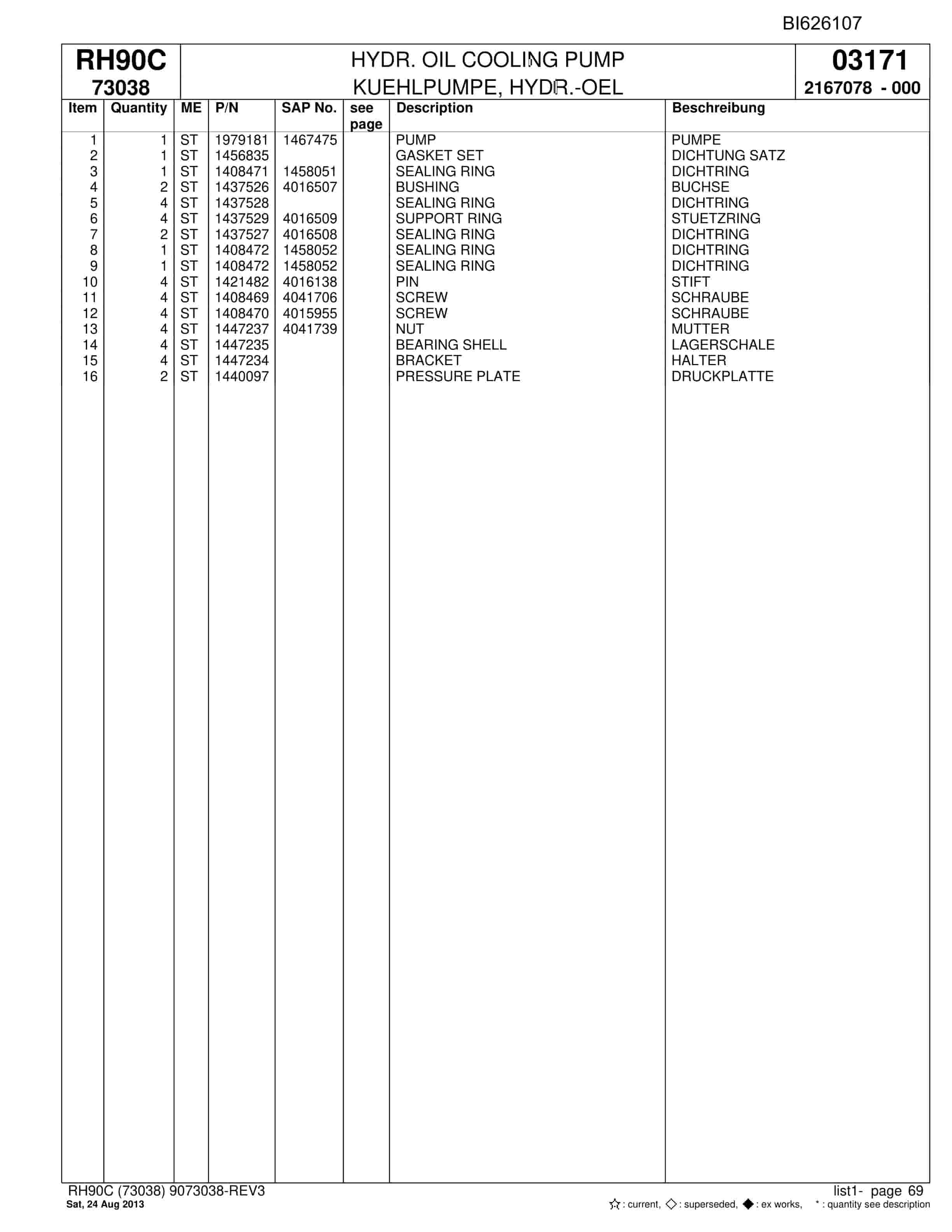 Bucyrus RH90C Hydraulic Excavator Parts Catalog BI626107-5