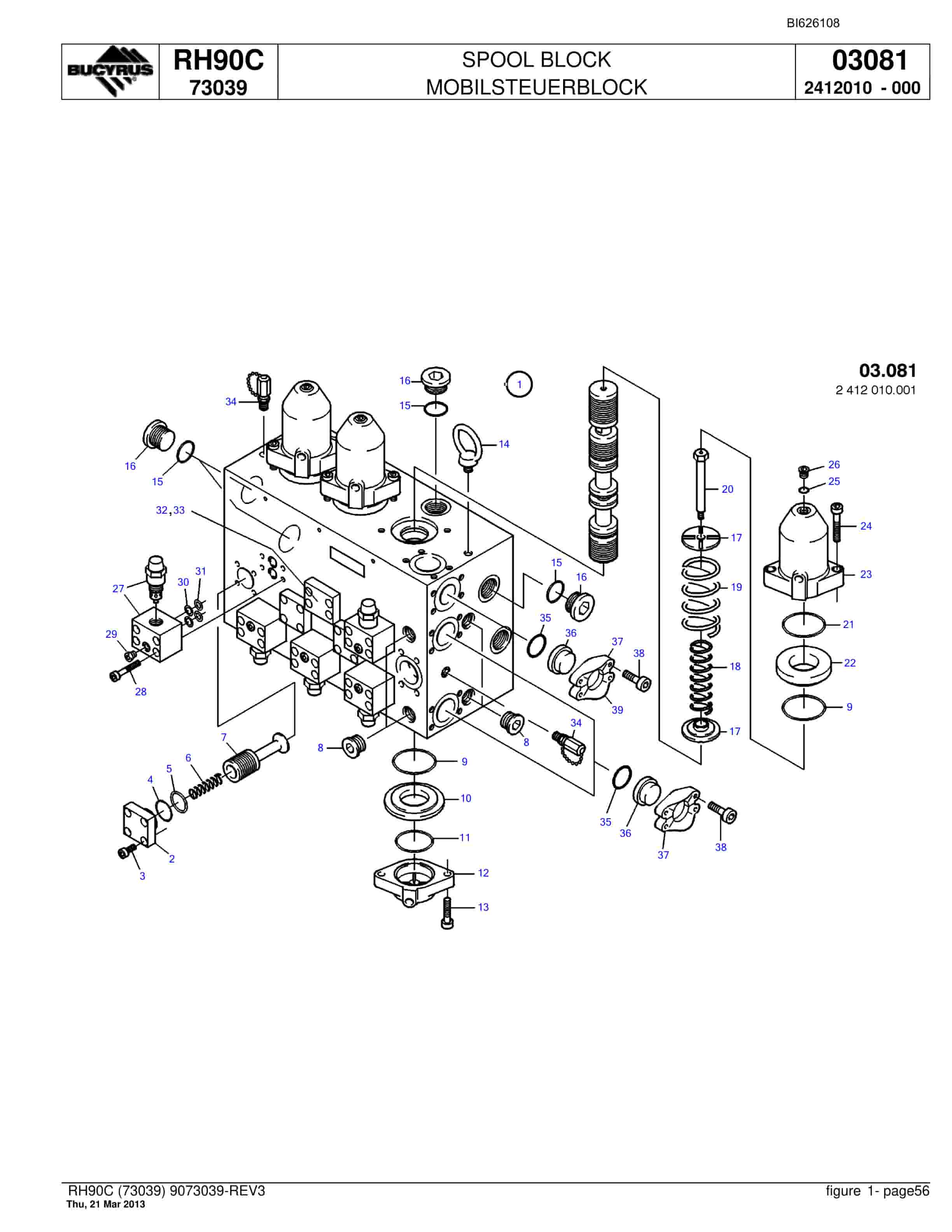 Bucyrus RH90C Hydraulic Excavator Parts Catalog BI626108-3