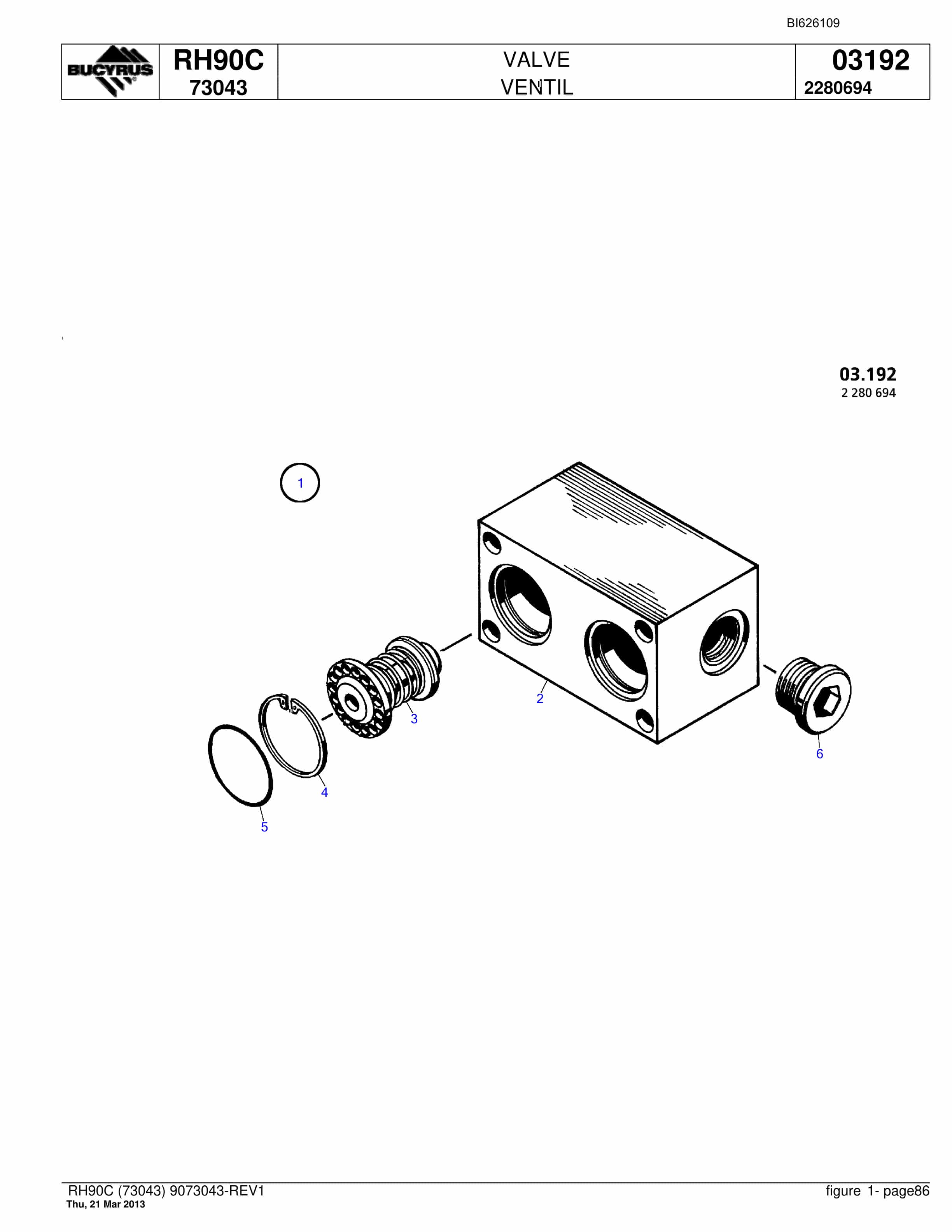 Bucyrus RH90C Hydraulic Excavator Parts Catalog BI626109-4