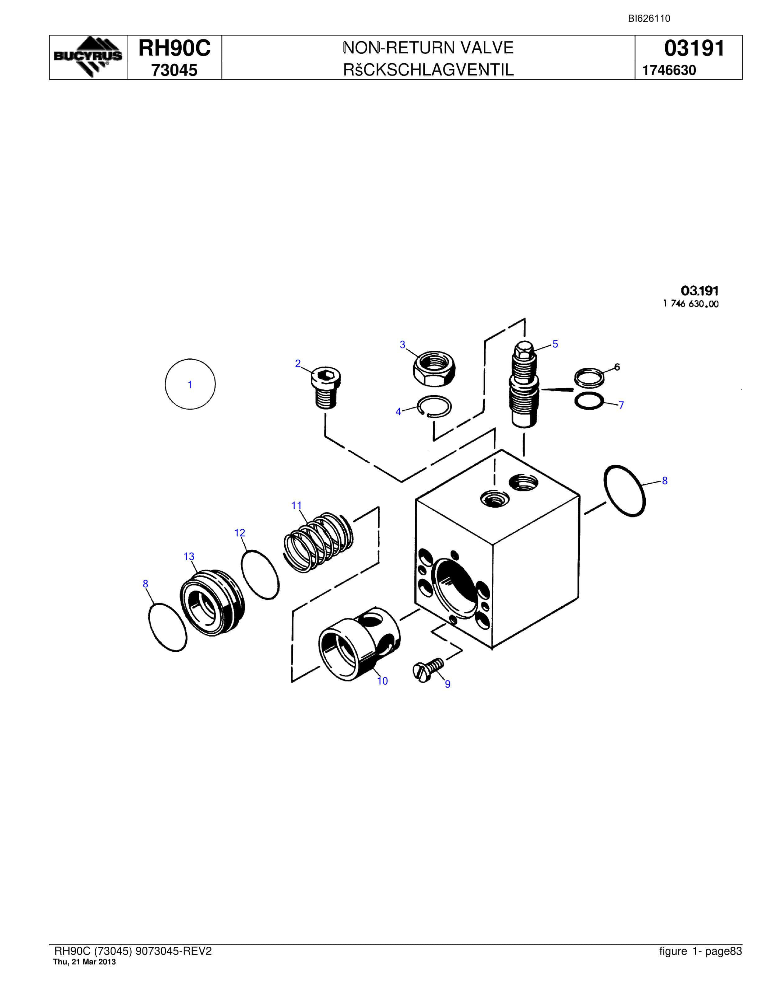 Bucyrus RH90C Hydraulic Excavator Parts Catalog BI626110-4