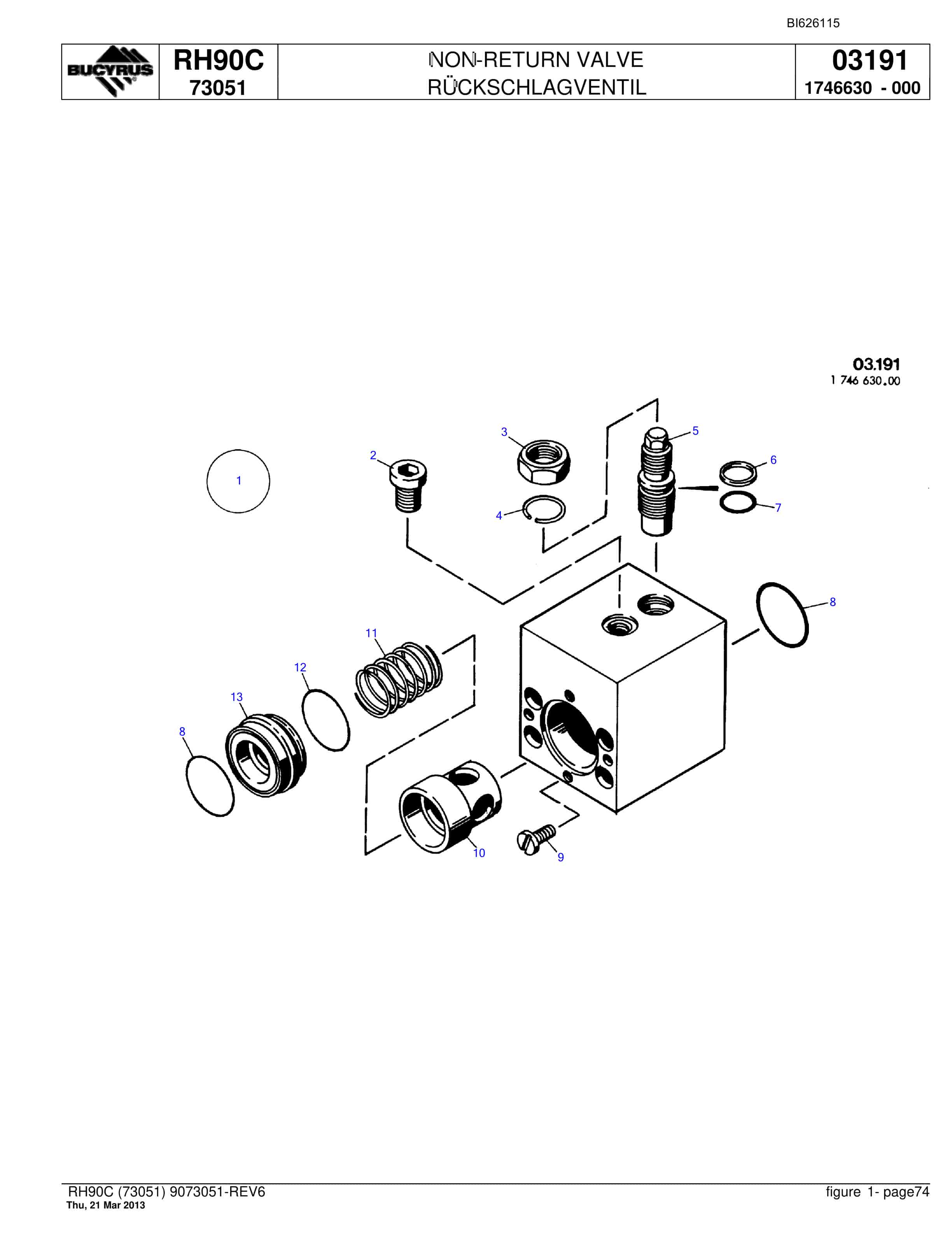 Bucyrus RH90C Hydraulic Excavator Parts Catalog BI626115-5