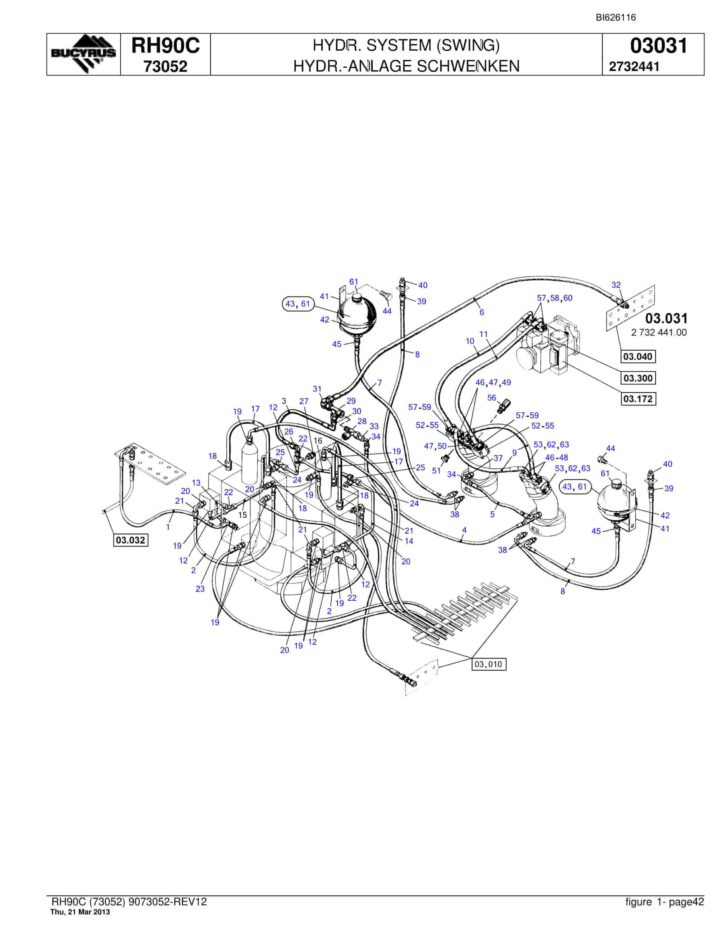 Bucyrus RH90C Hydraulic Excavator Parts Catalog BI626116-2