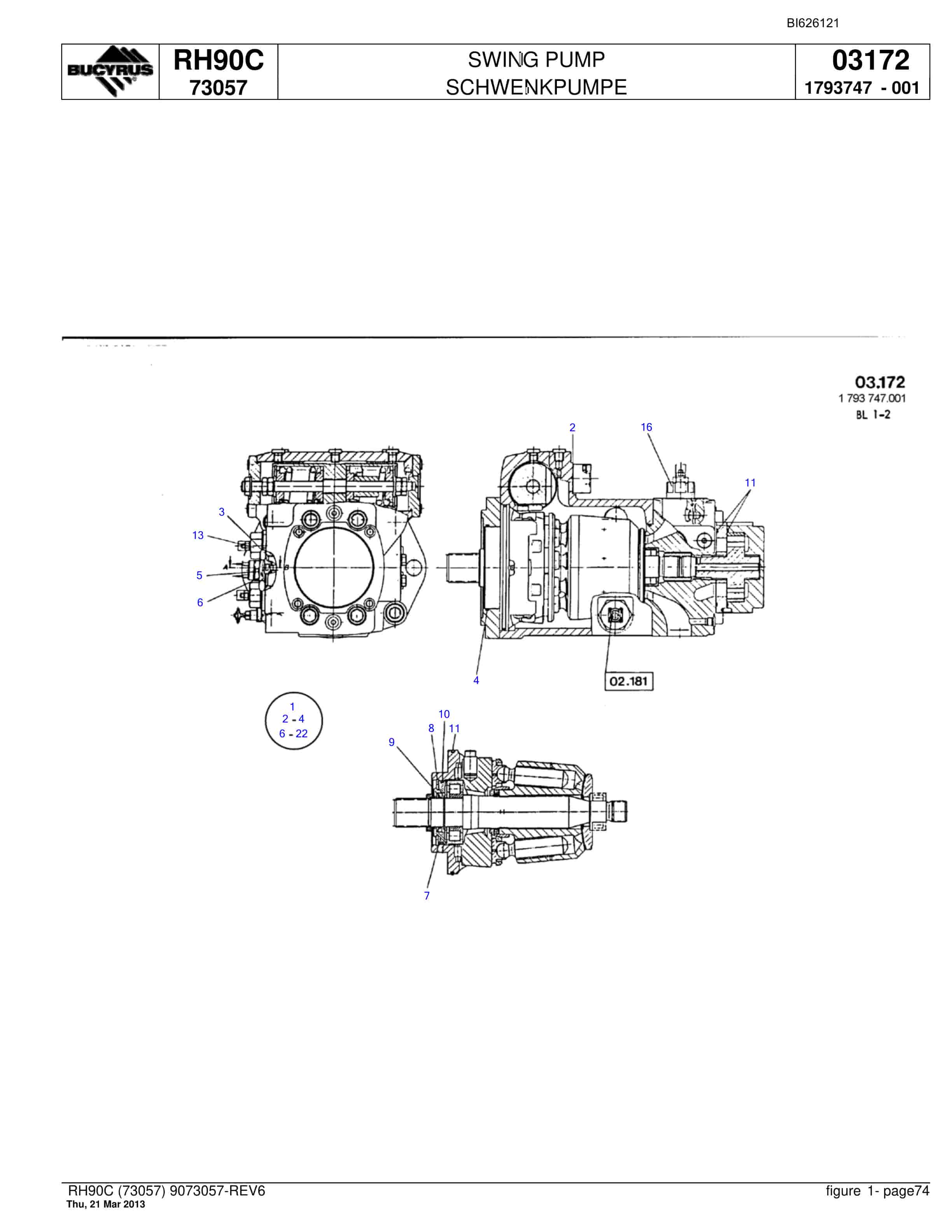 Bucyrus RH90C Hydraulic Excavator Parts Catalog BI626121-5