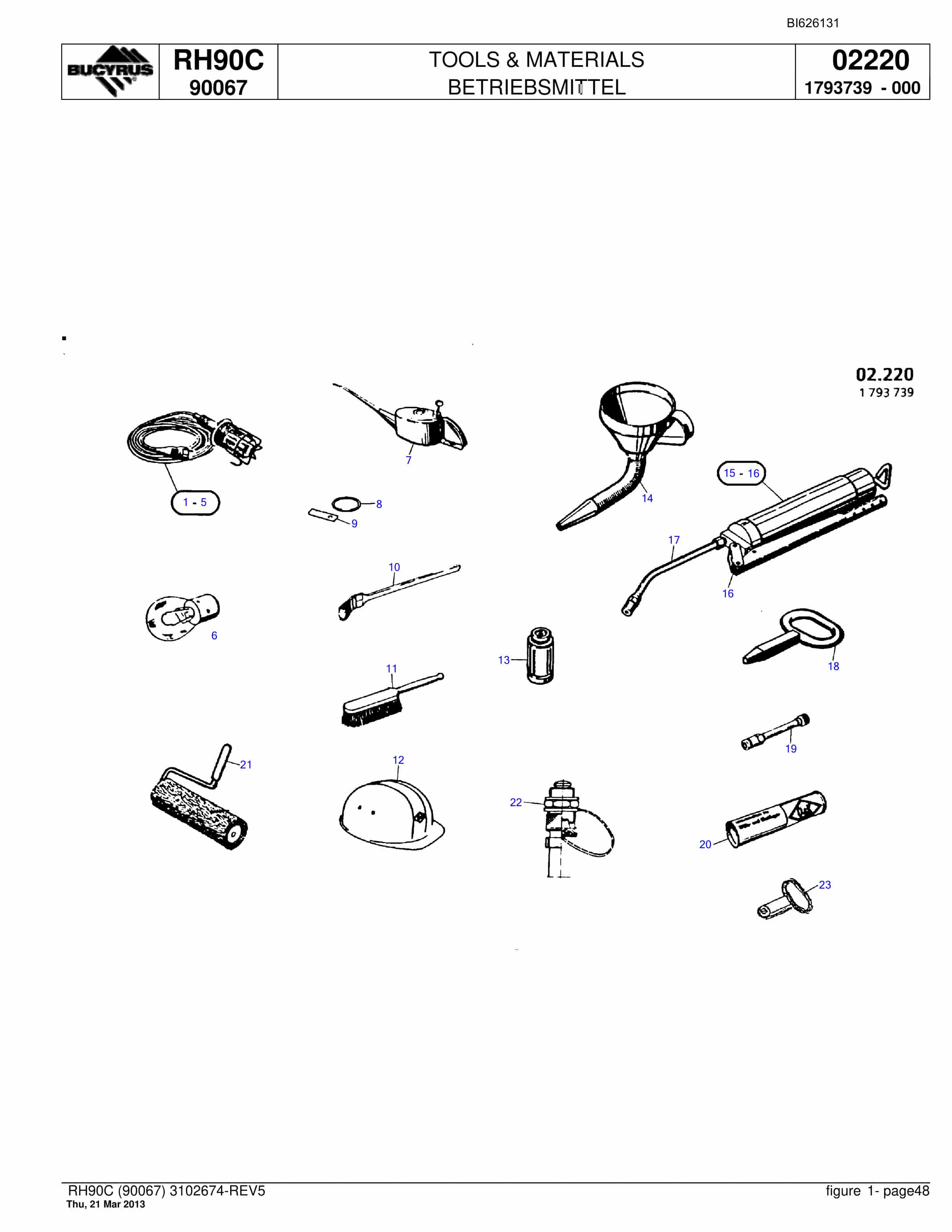 Bucyrus RH90C Hydraulic Excavator Parts Catalog BI626131-2