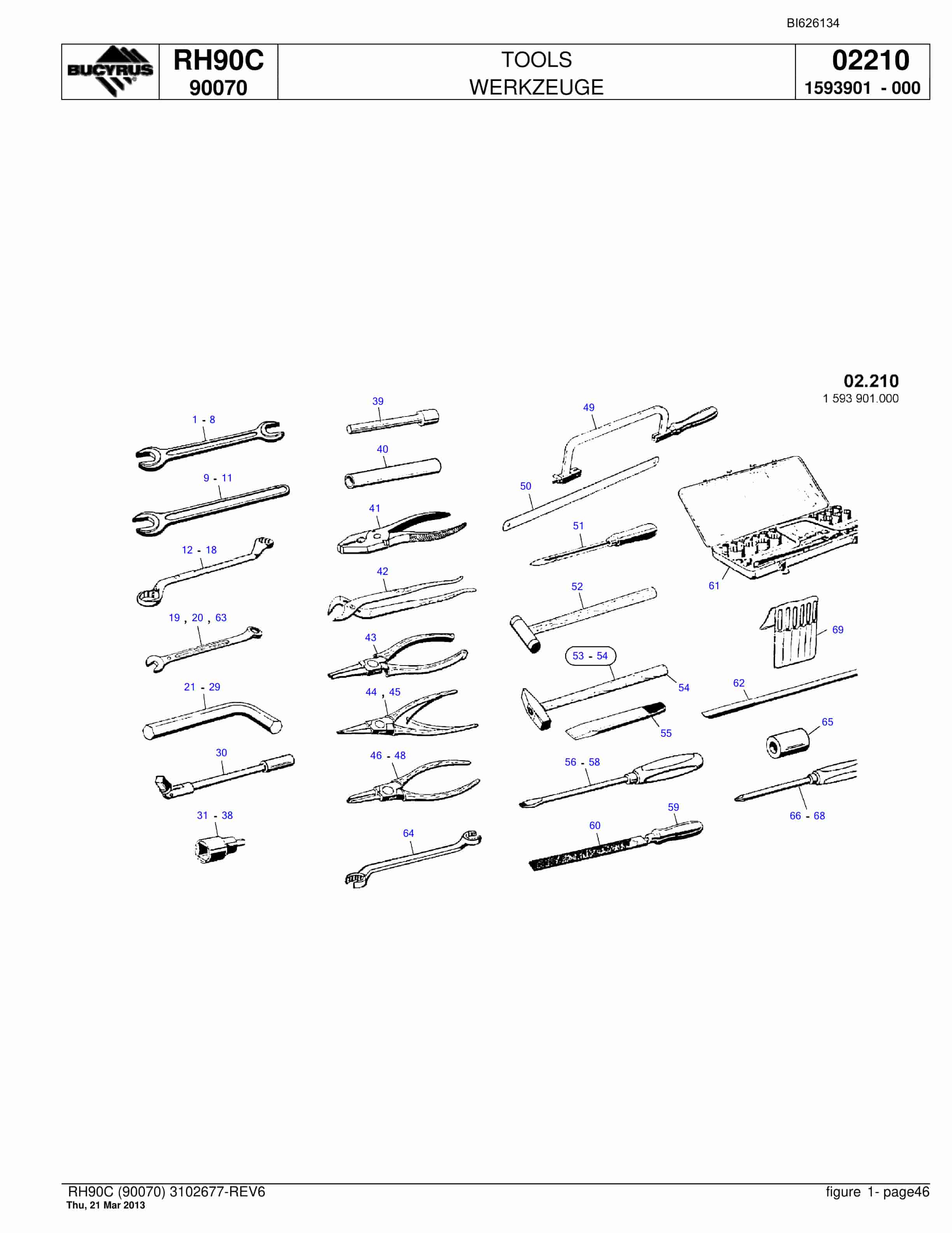 Bucyrus RH90C Hydraulic Excavator Parts Catalog BI626134-2