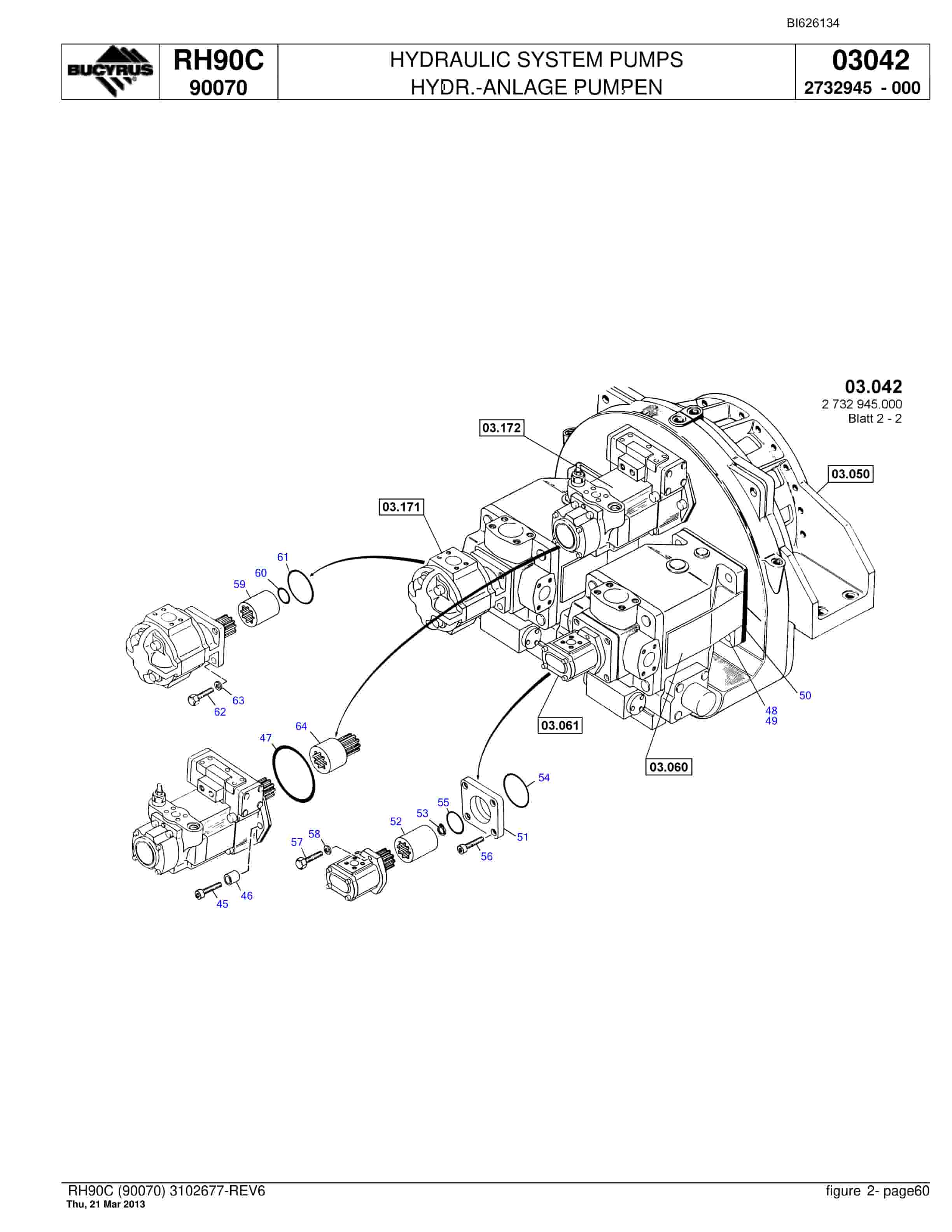 Bucyrus RH90C Hydraulic Excavator Parts Catalog BI626134-3