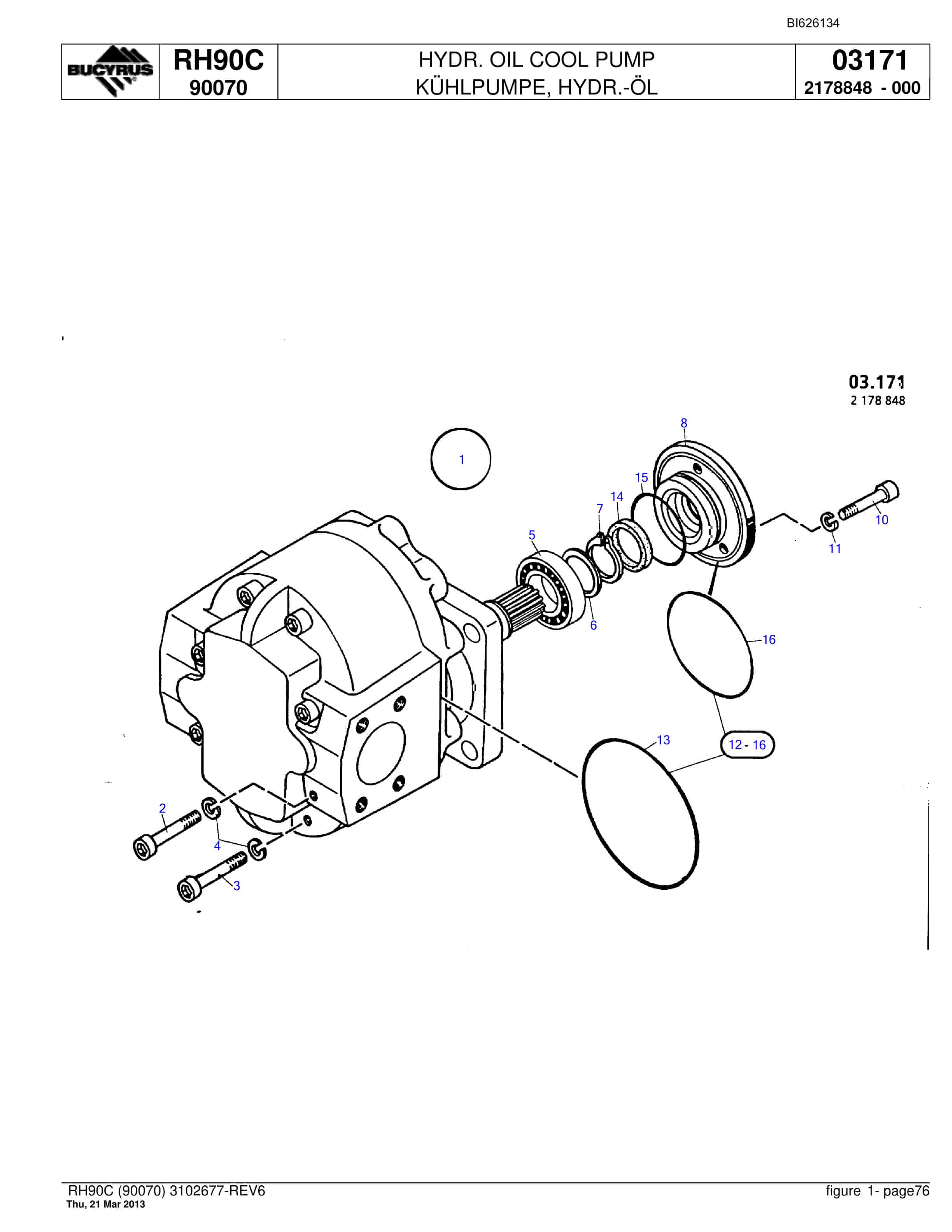 Bucyrus RH90C Hydraulic Excavator Parts Catalog BI626134-5