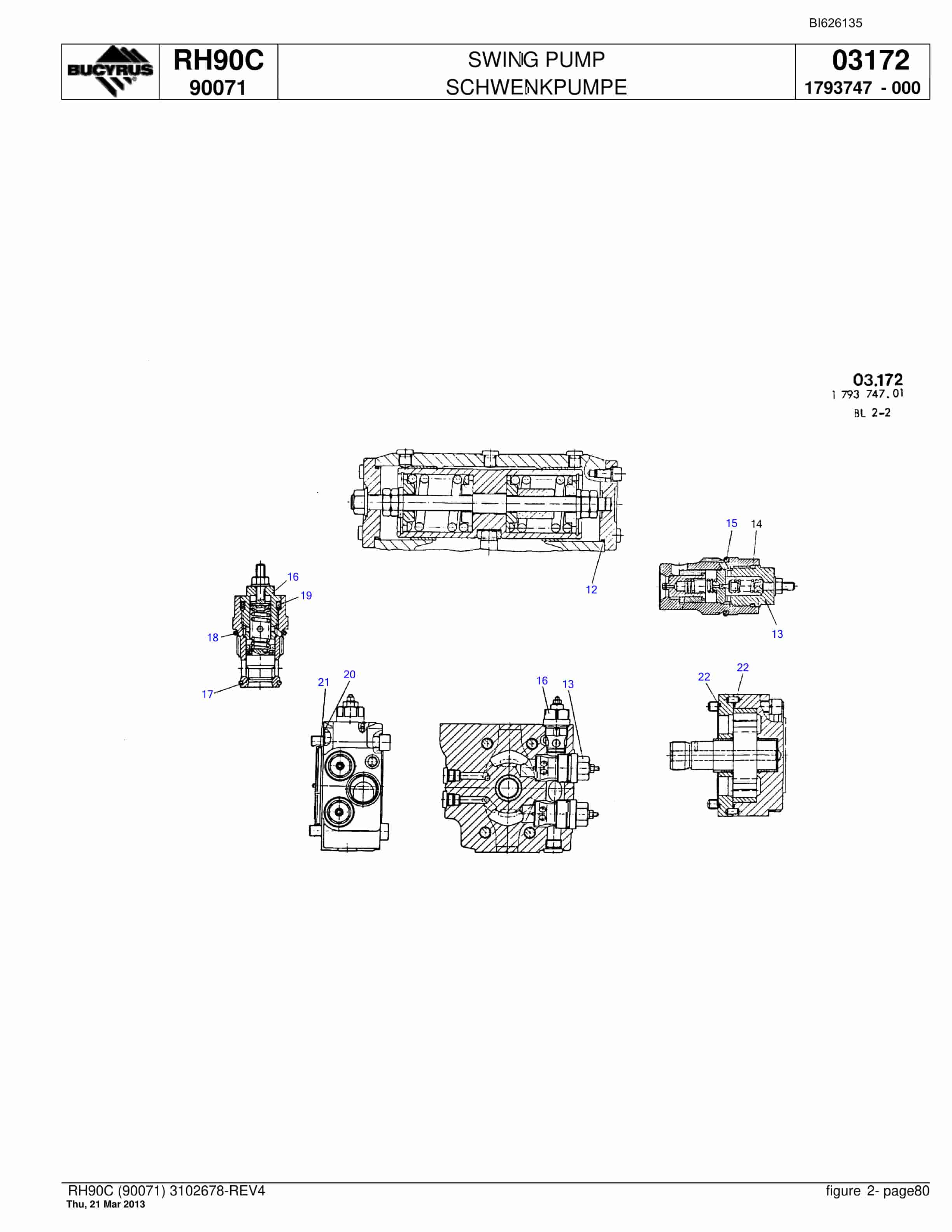 Bucyrus RH90C Hydraulic Excavator Parts Catalog BI626135-5