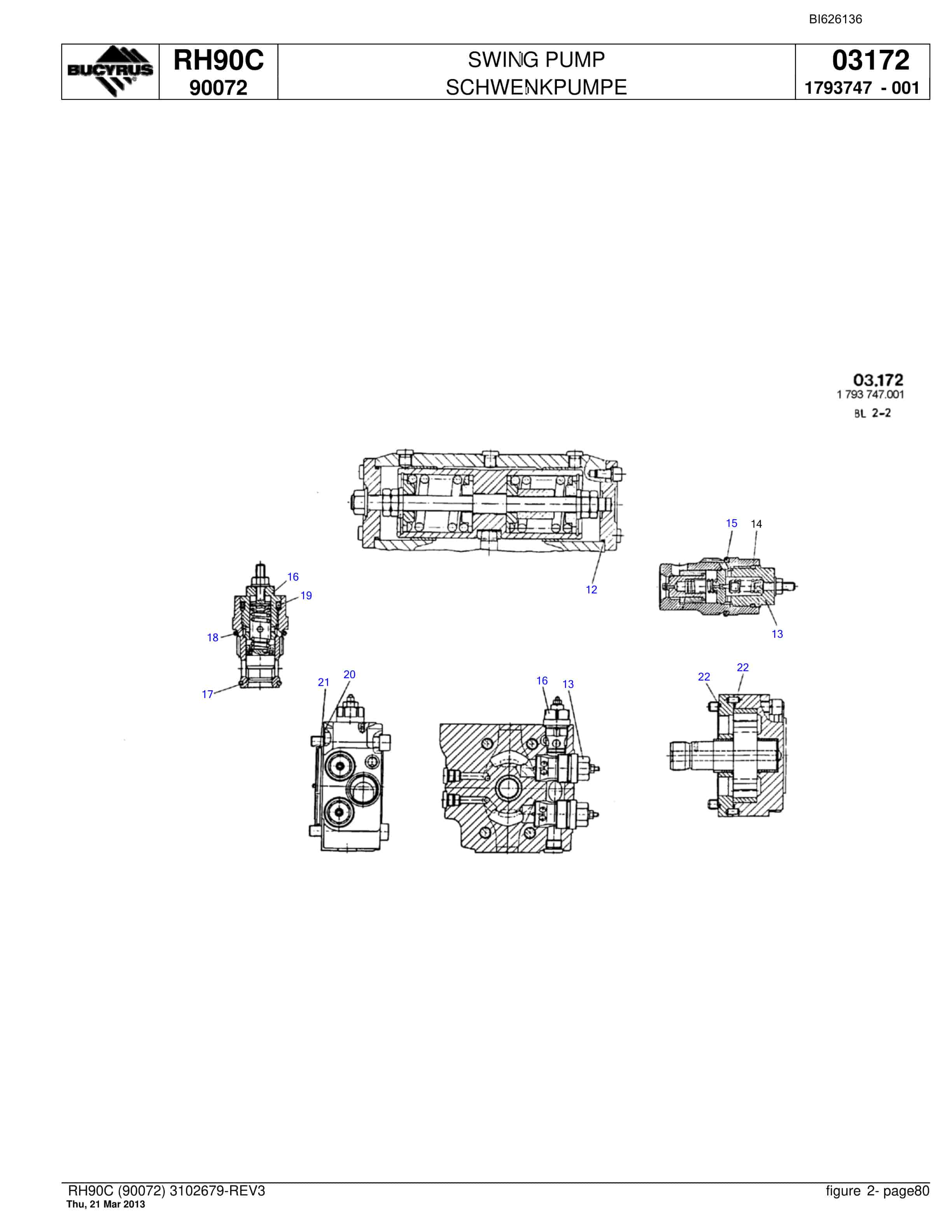 Bucyrus RH90C Hydraulic Excavator Parts Catalog BI626136-5
