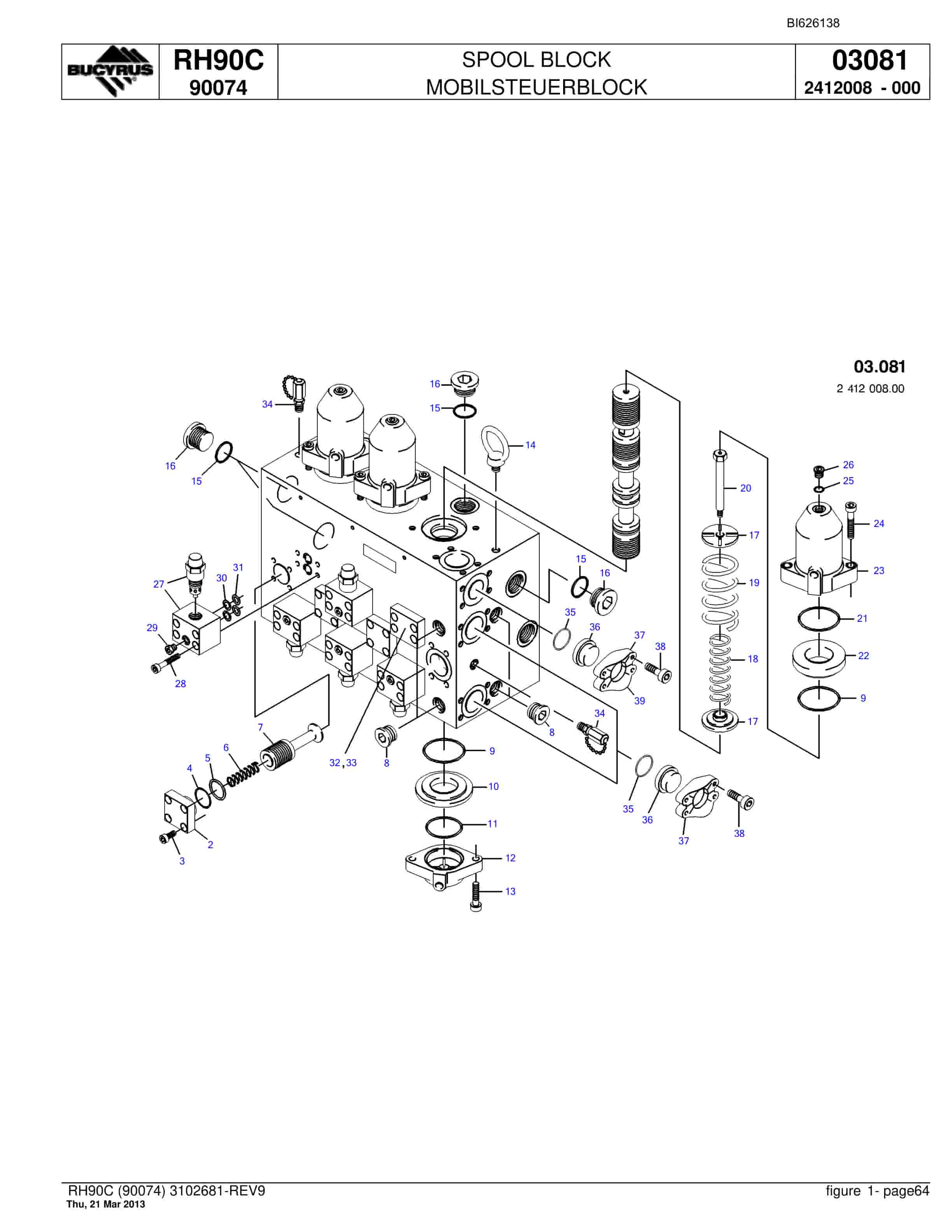 Bucyrus RH90C Hydraulic Excavator Parts Catalog BI626138-3