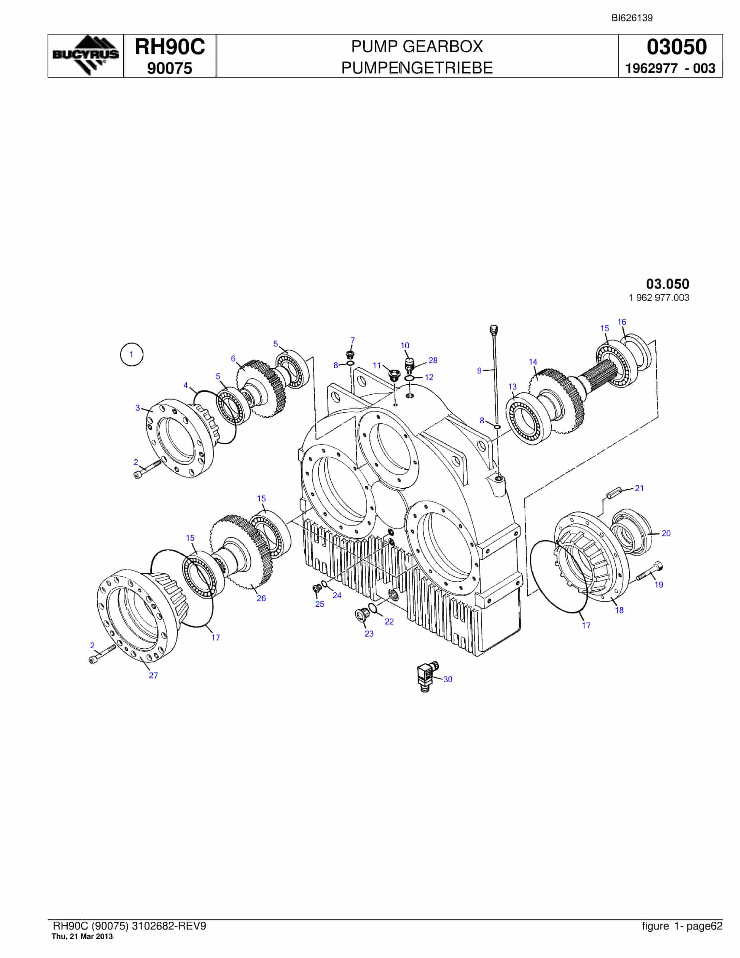 Bucyrus RH90C Hydraulic Excavator Parts Catalog BI626139-3