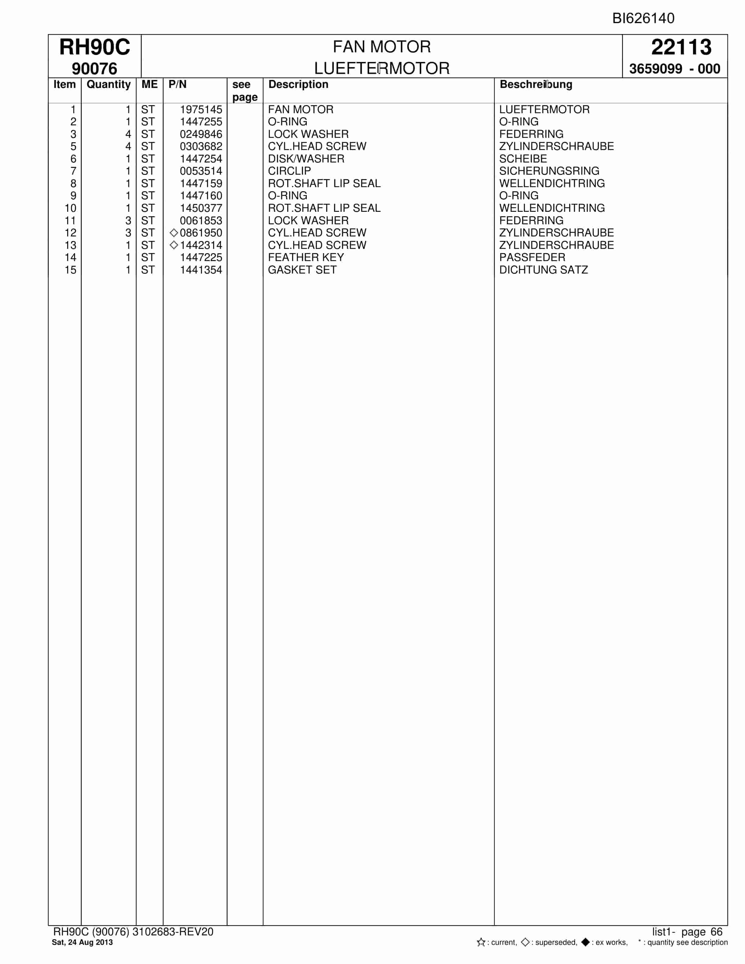 Bucyrus RH90C Hydraulic Excavator Parts Catalog BI626140-2
