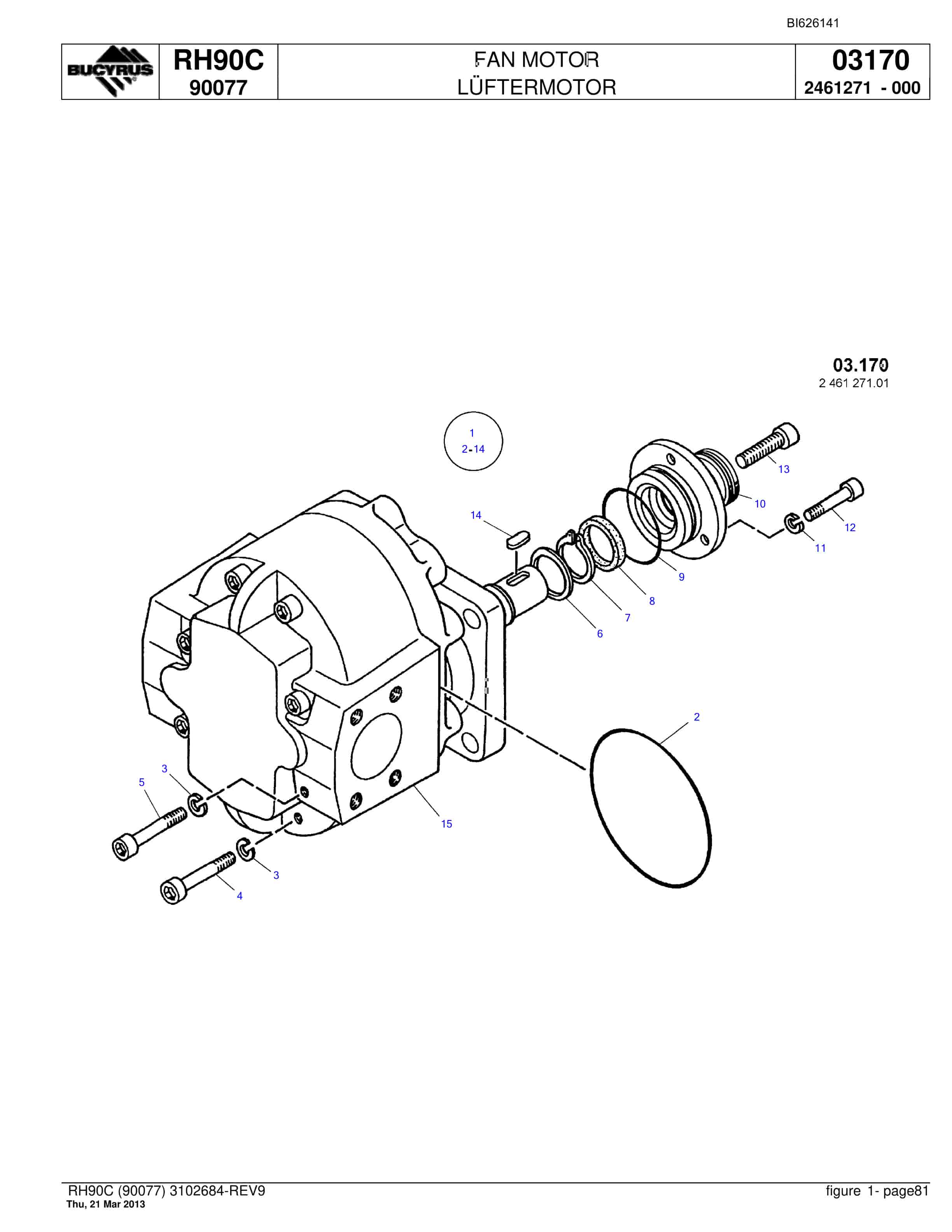 Bucyrus RH90C Hydraulic Excavator Parts Catalog BI626141-5