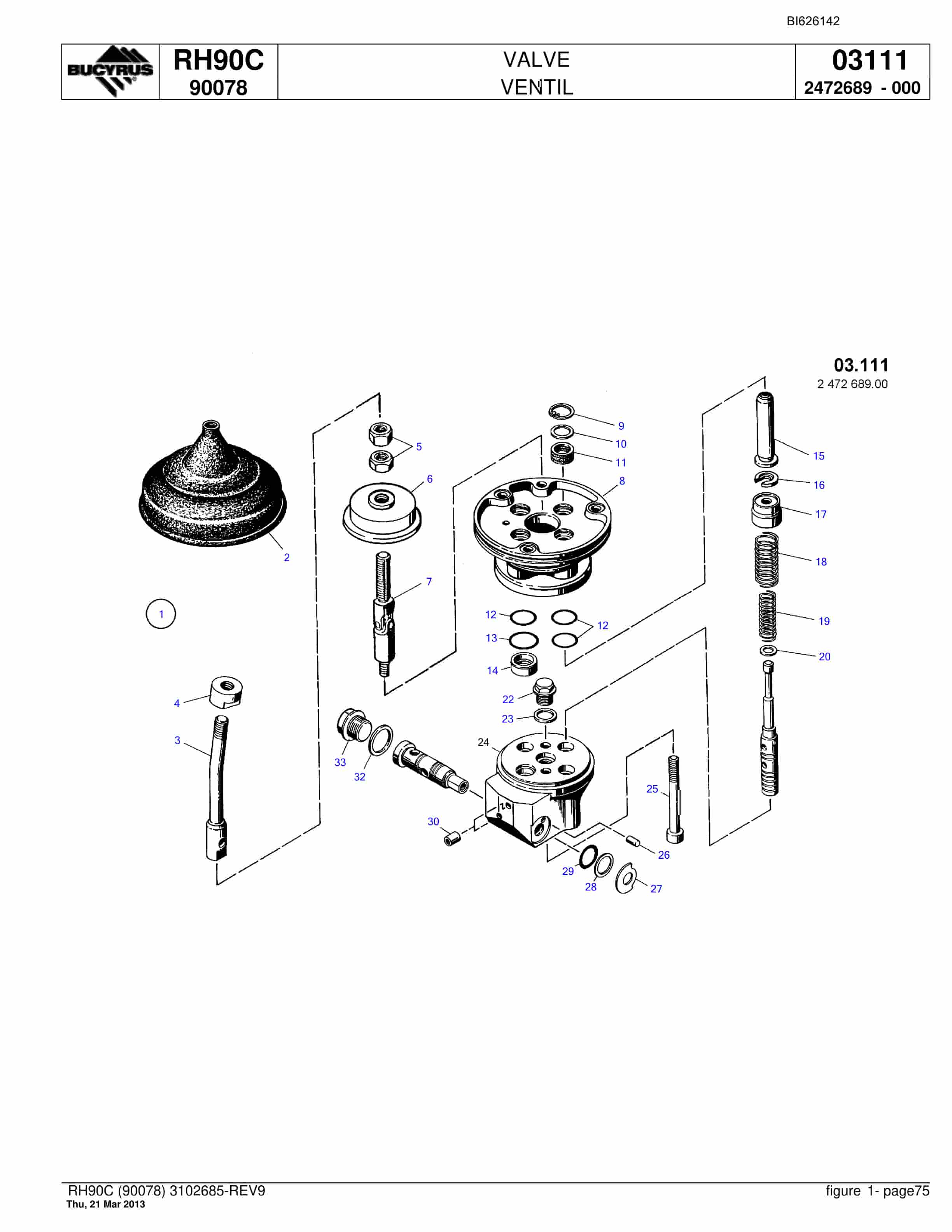 Bucyrus RH90C Hydraulic Excavator Parts Catalog BI626142-4