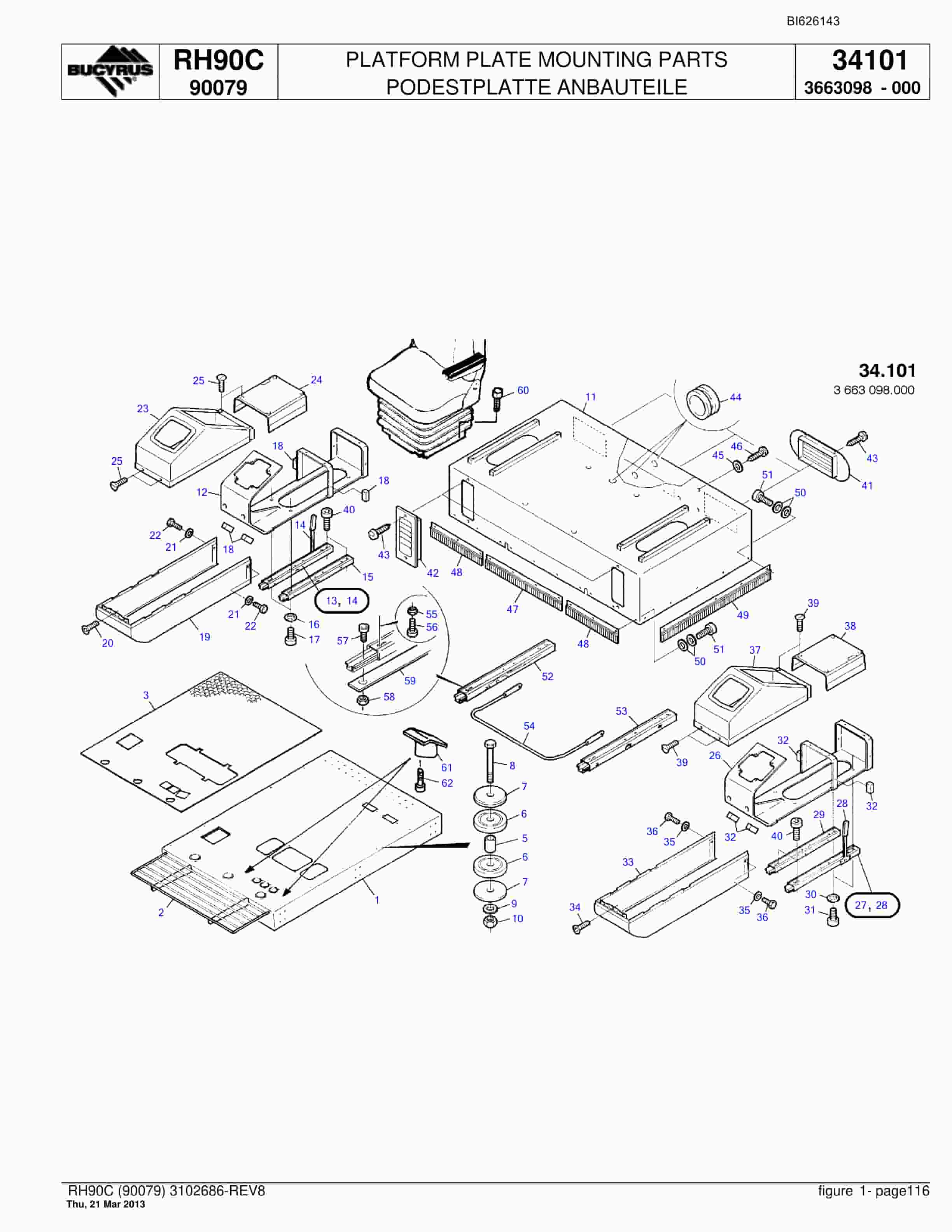 Bucyrus RH90C Hydraulic Excavator Parts Catalog BI626143-5