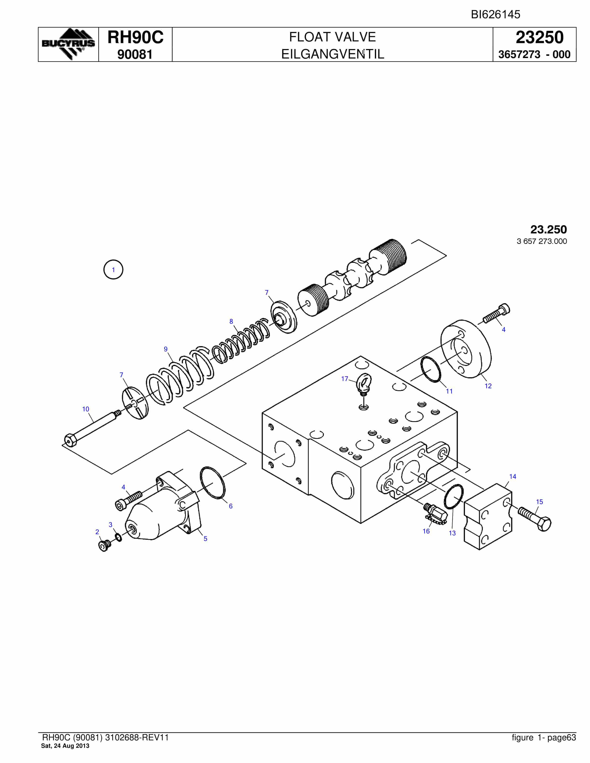 Bucyrus RH90C Hydraulic Excavator Parts Catalog BI626145-2
