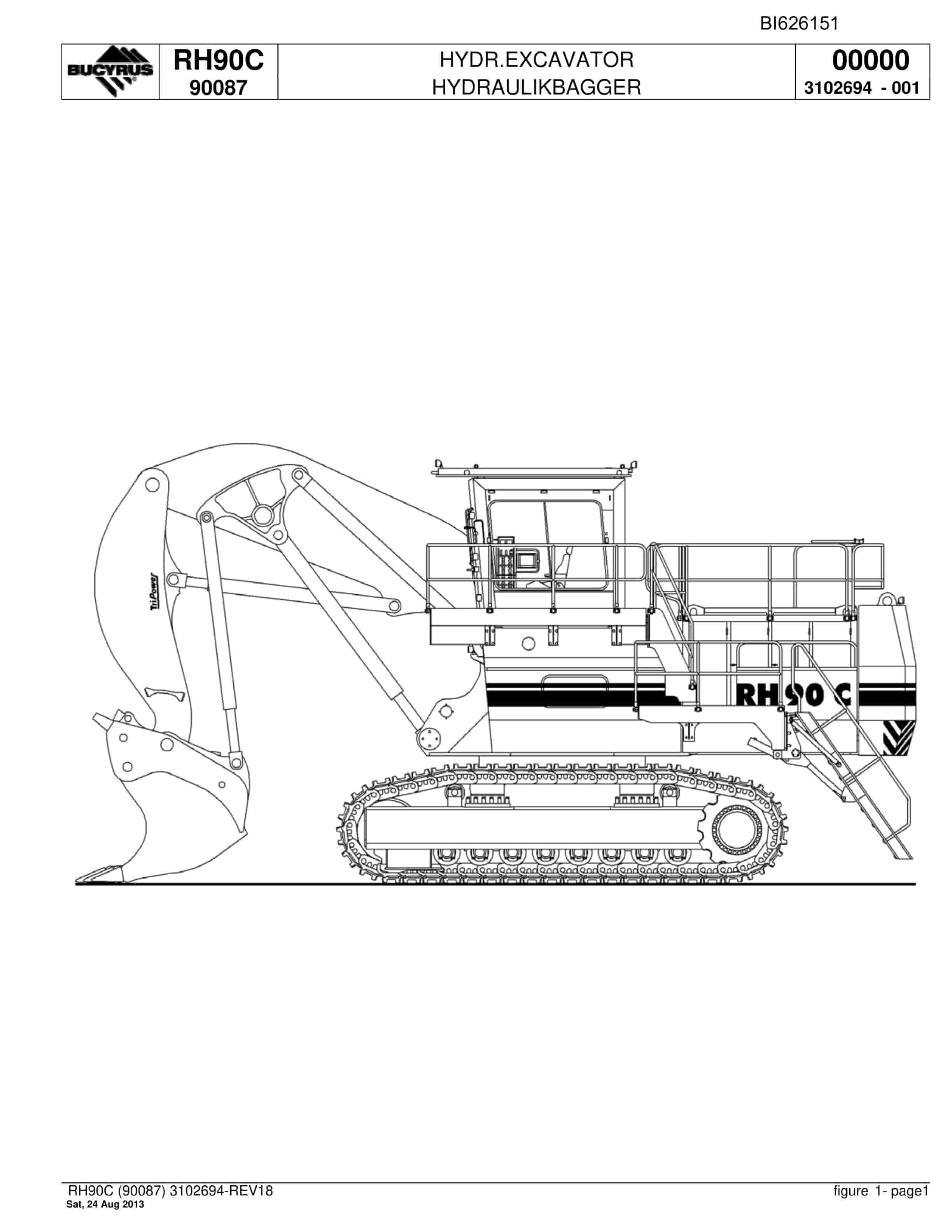 Bucyrus RH90C Hydraulic Excavator Parts Catalog BI626151