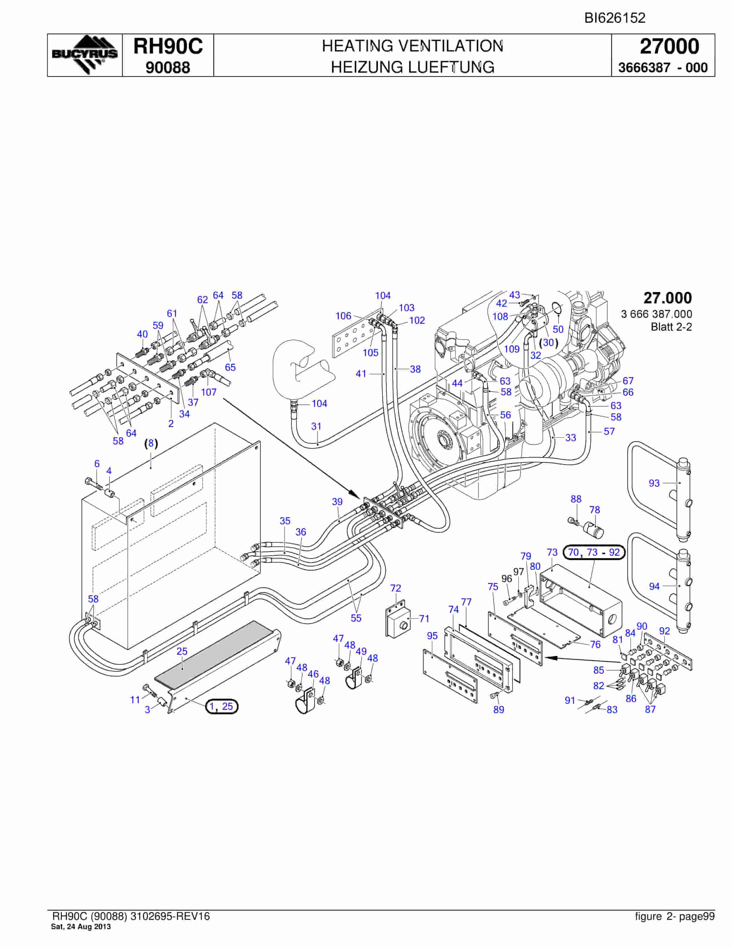 Bucyrus RH90C Hydraulic Excavator Parts Catalog BI626152-3