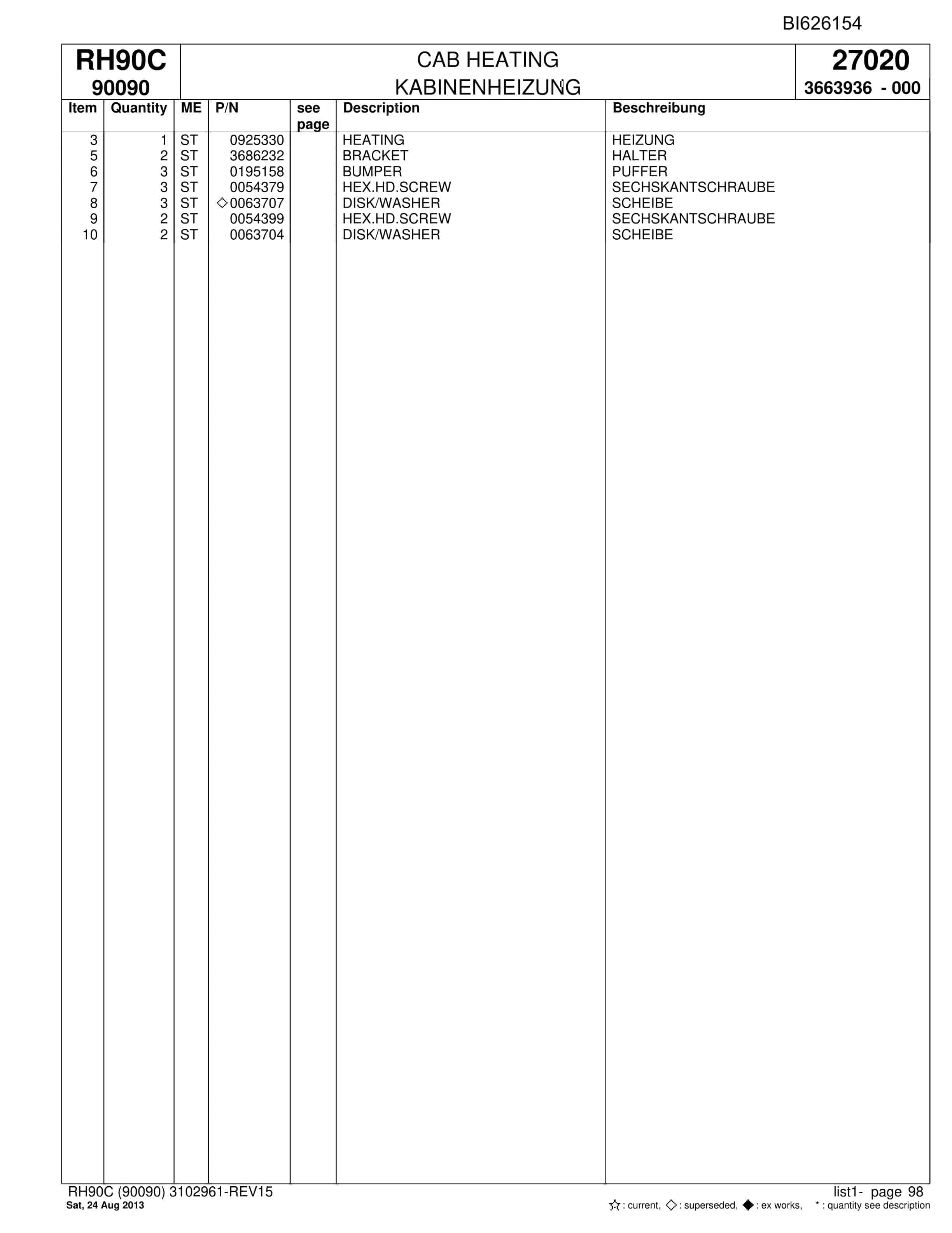 Bucyrus RH90C Hydraulic Excavator Parts Catalog BI626154-3