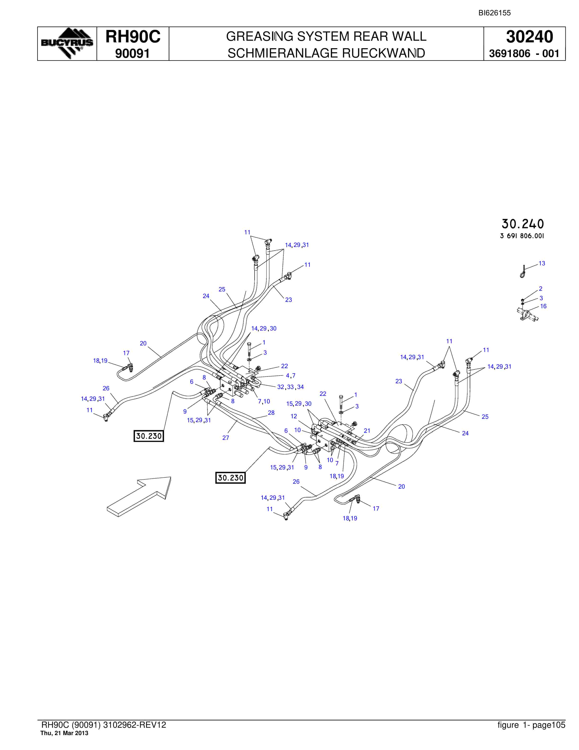 Bucyrus RH90C Hydraulic Excavator Parts Catalog BI626155-4