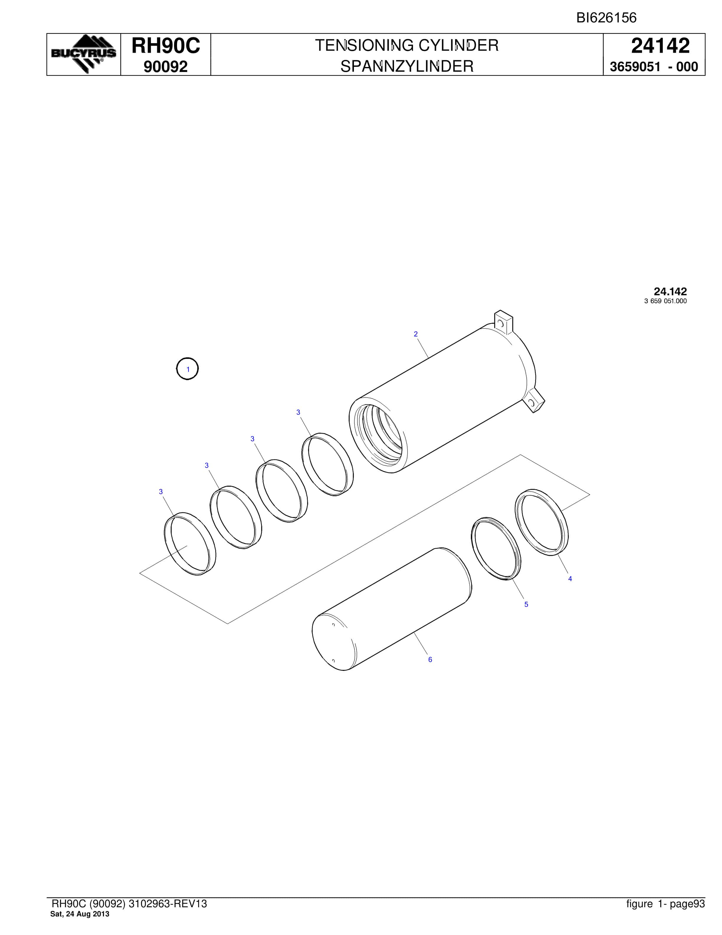 Bucyrus RH90C Hydraulic Excavator Parts Catalog BI626156-3