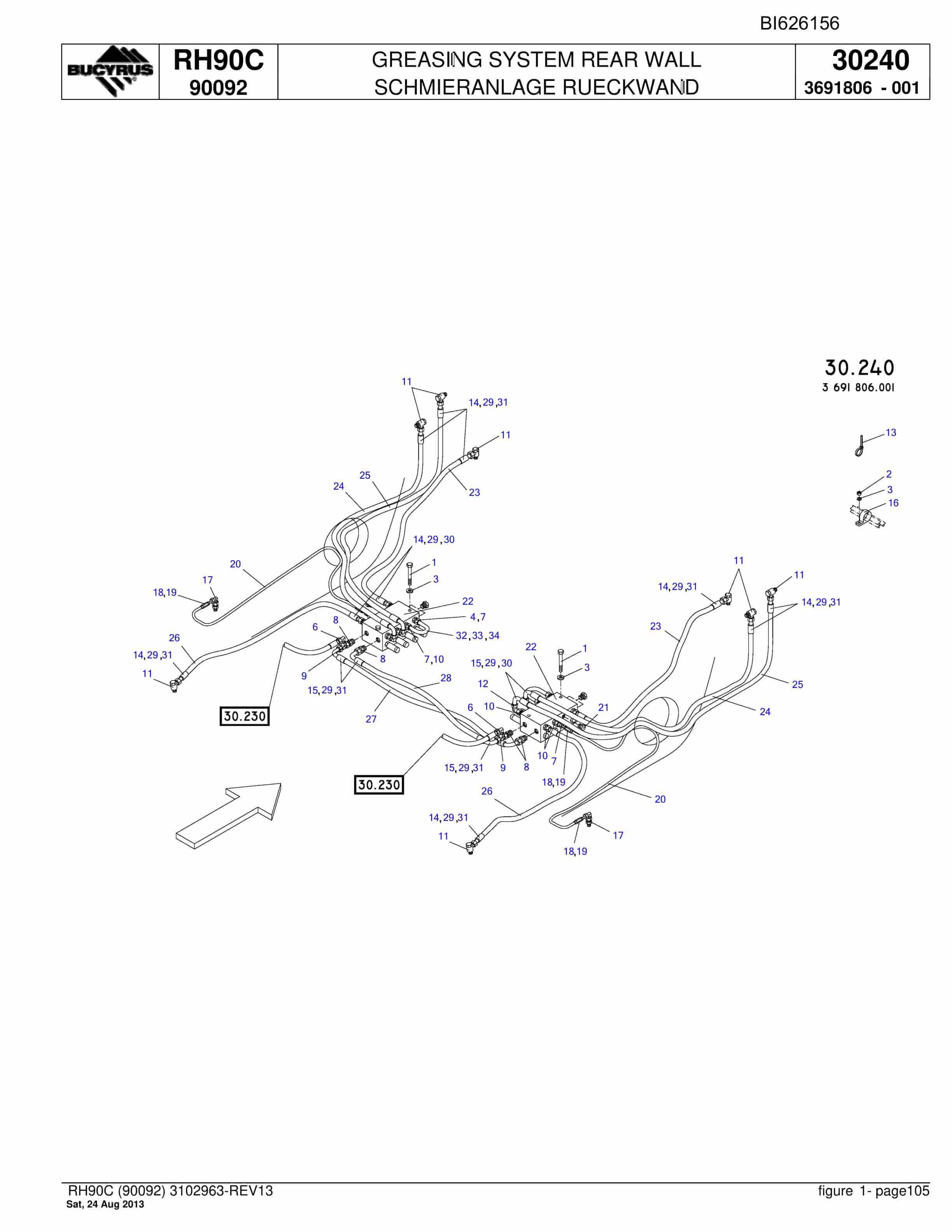 Bucyrus RH90C Hydraulic Excavator Parts Catalog BI626156-4