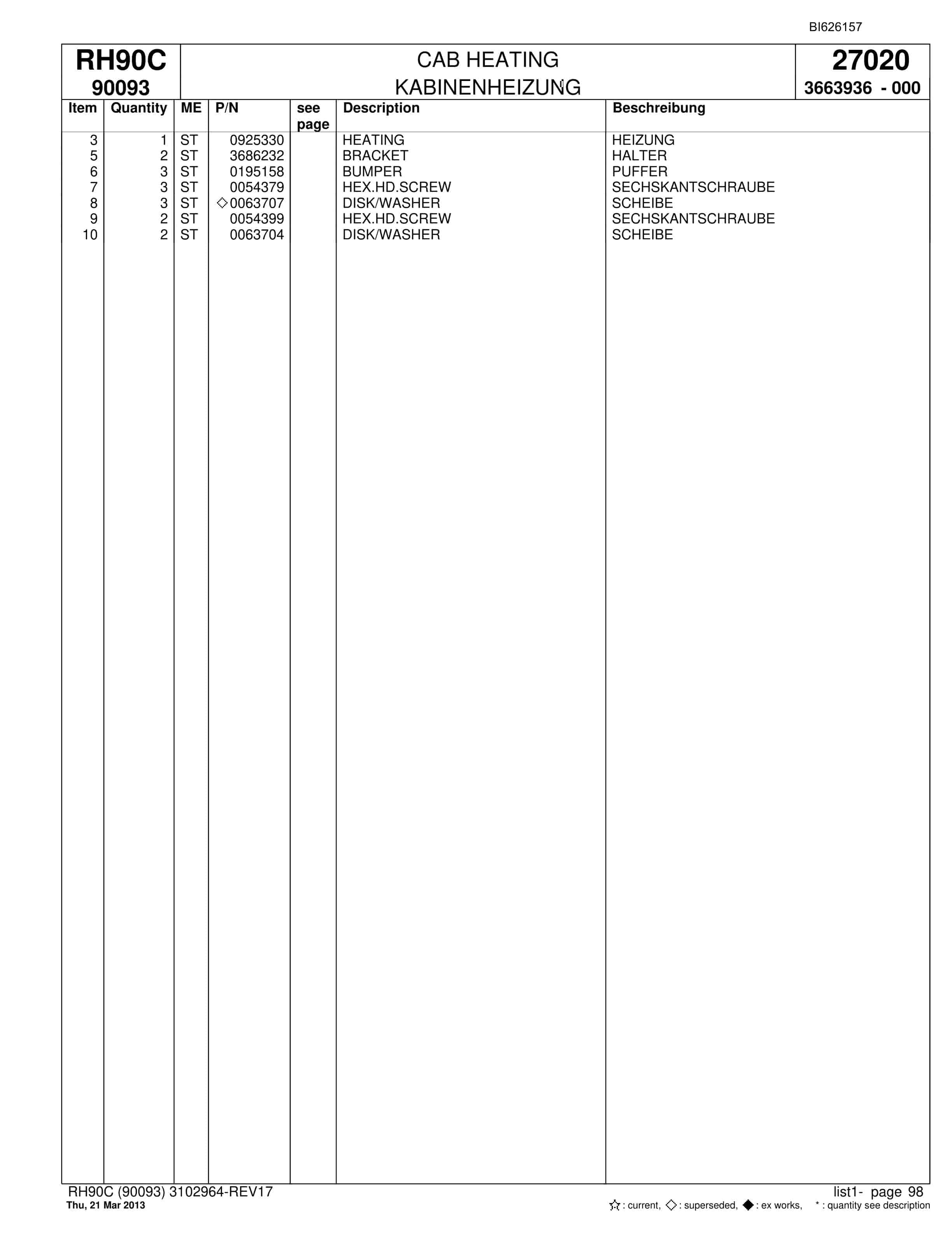 Bucyrus RH90C Hydraulic Excavator Parts Catalog BI626157-3