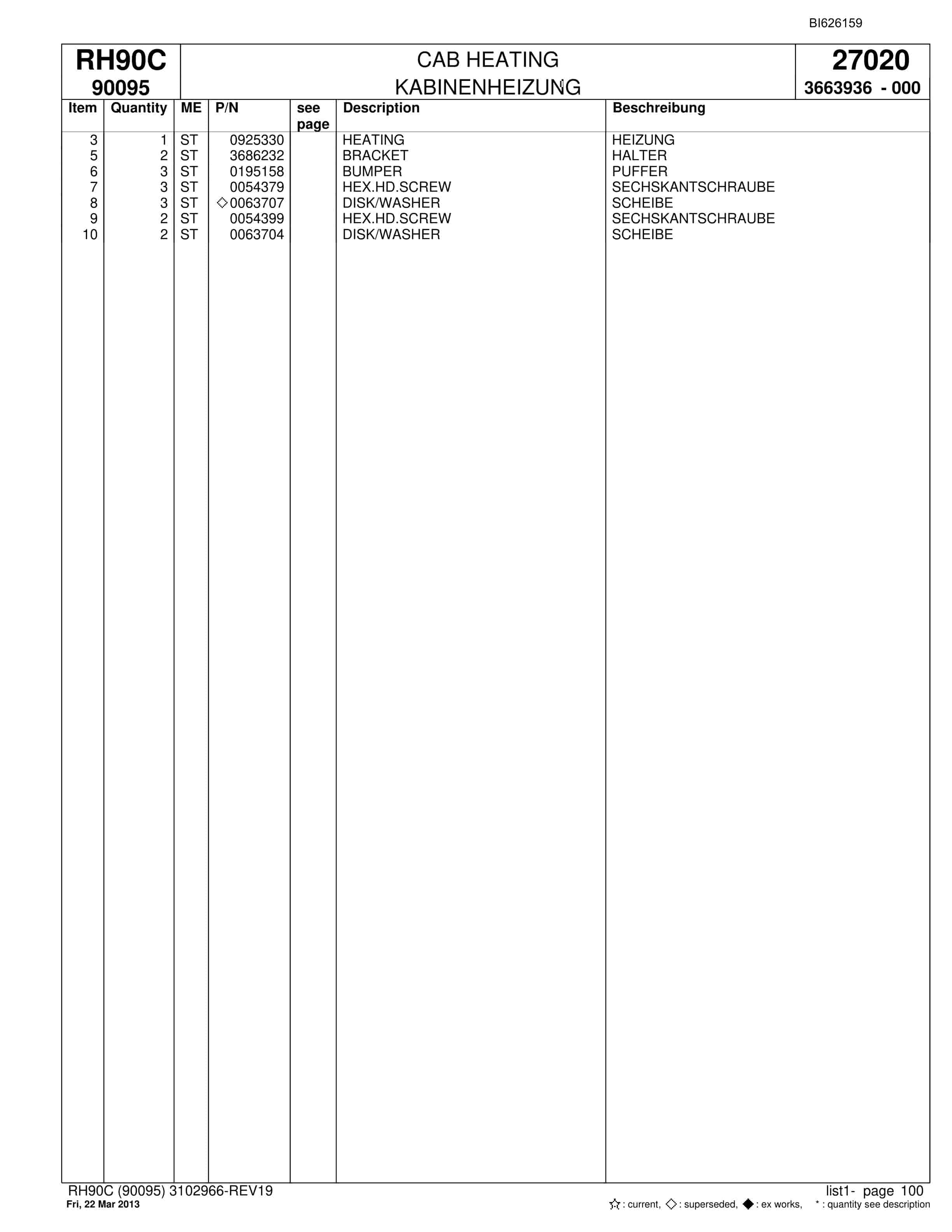 Bucyrus RH90C Hydraulic Excavator Parts Catalog BI626159-3