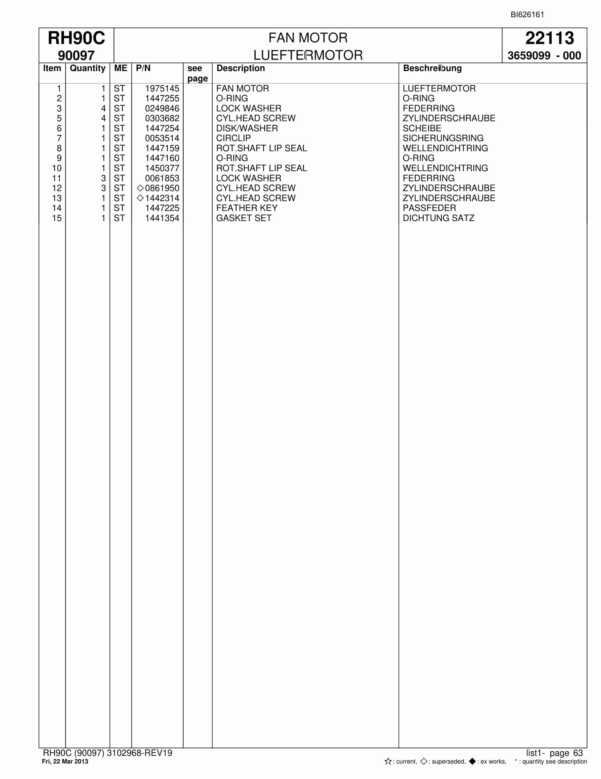 Bucyrus RH90C Hydraulic Excavator Parts Catalog BI626161-2