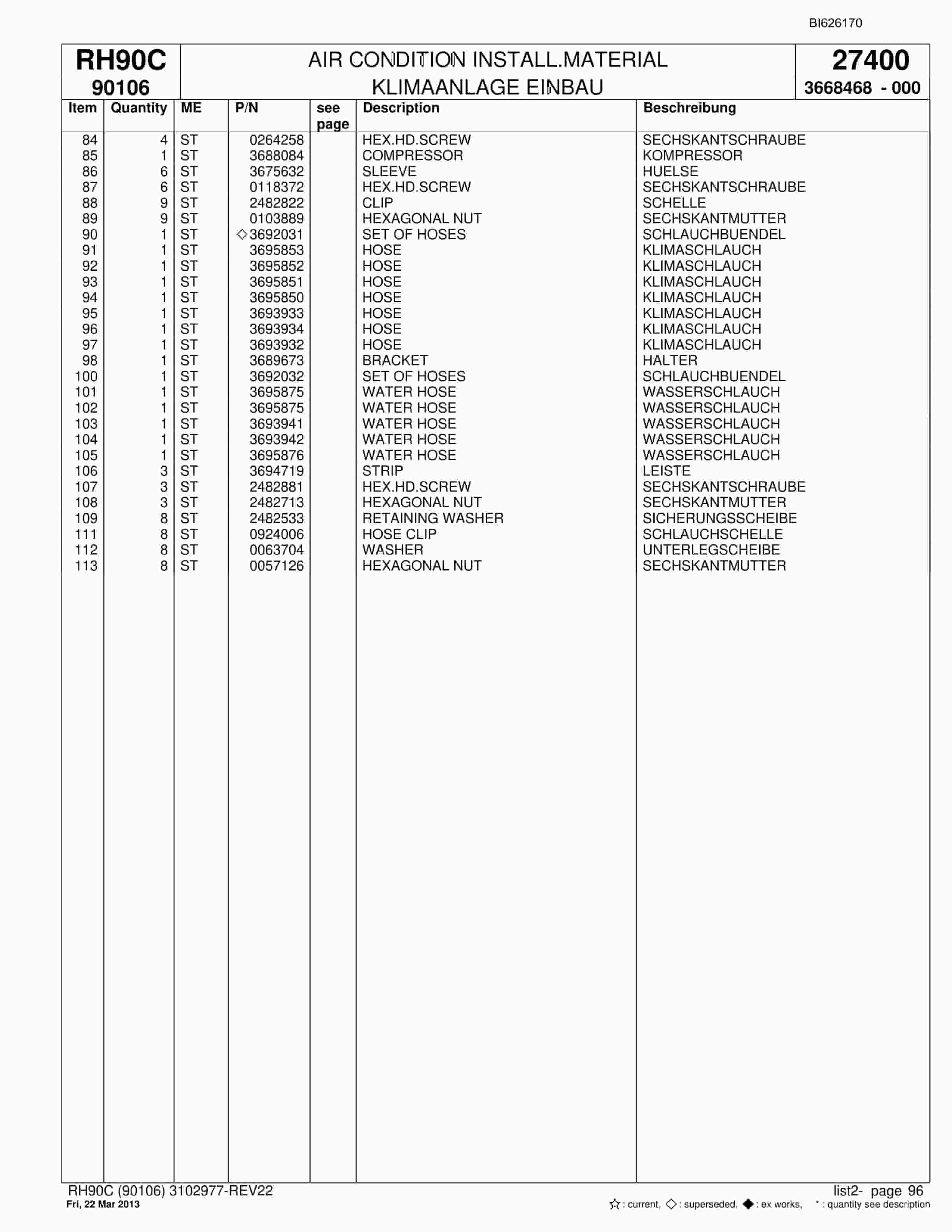 Bucyrus RH90C Hydraulic Excavator Parts Catalog BI626170-3