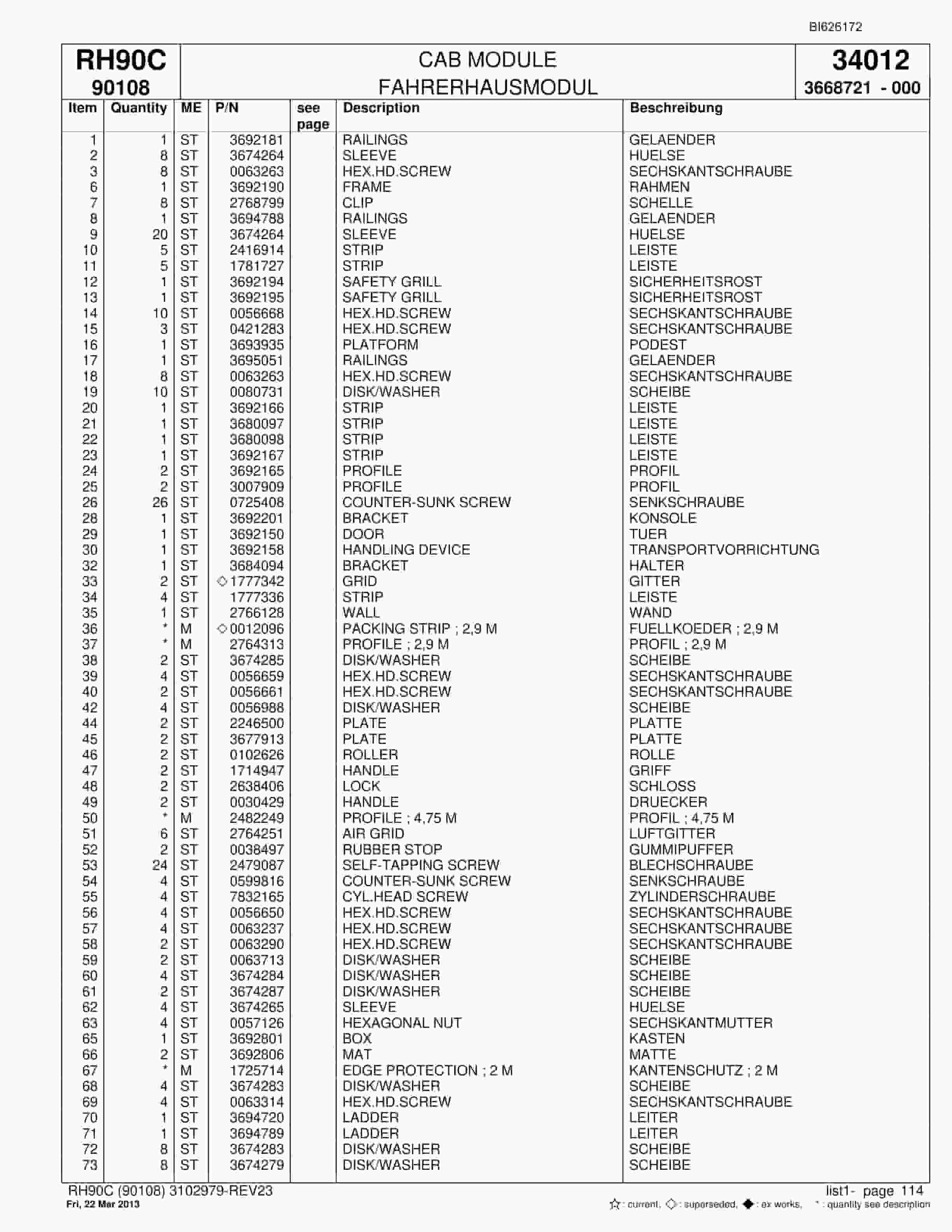 Bucyrus RH90C Hydraulic Excavator Parts Catalog BI626172-5