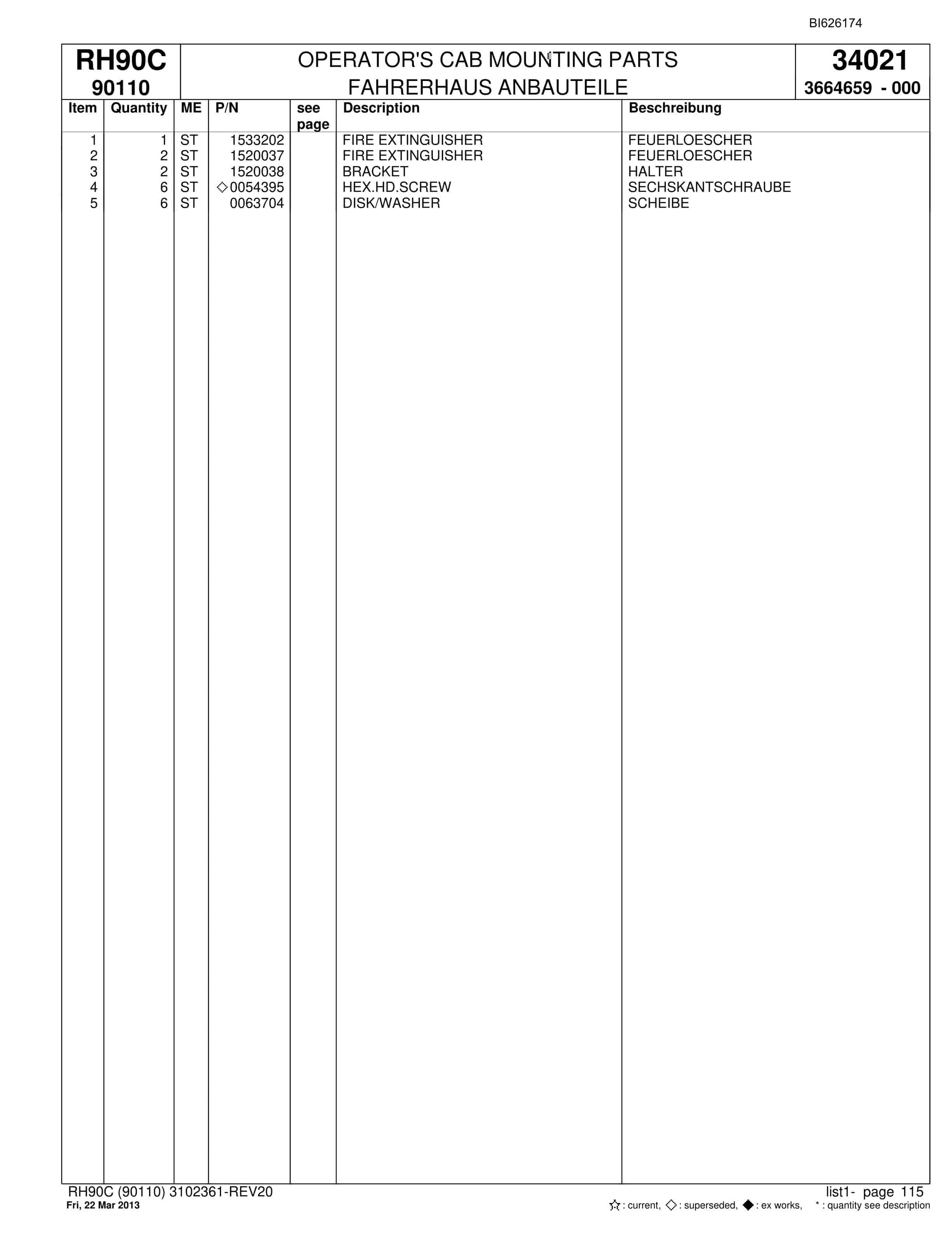 Bucyrus RH90C Hydraulic Excavator Parts Catalog BI626174-5