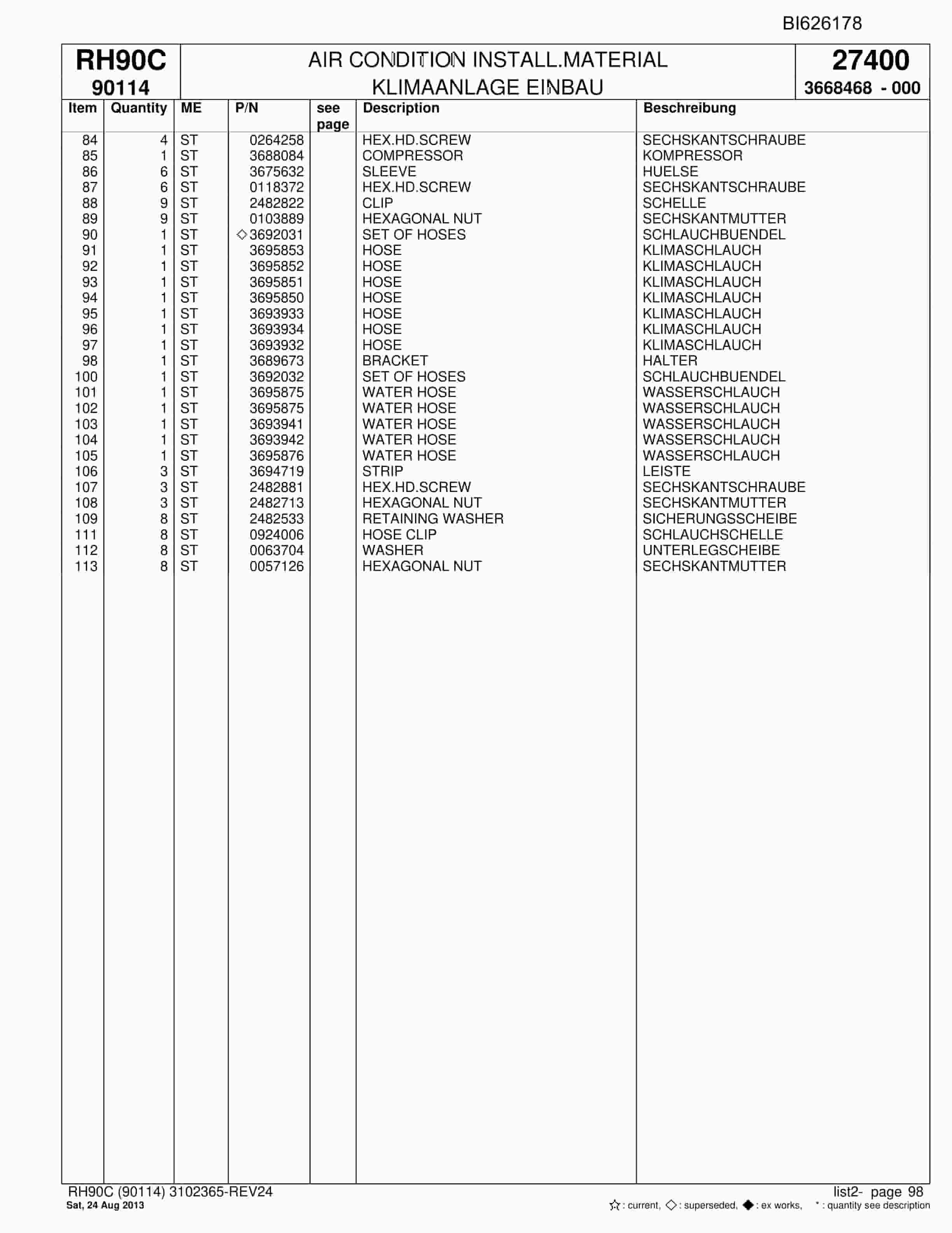 Bucyrus RH90C Hydraulic Excavator Parts Catalog BI626178-3