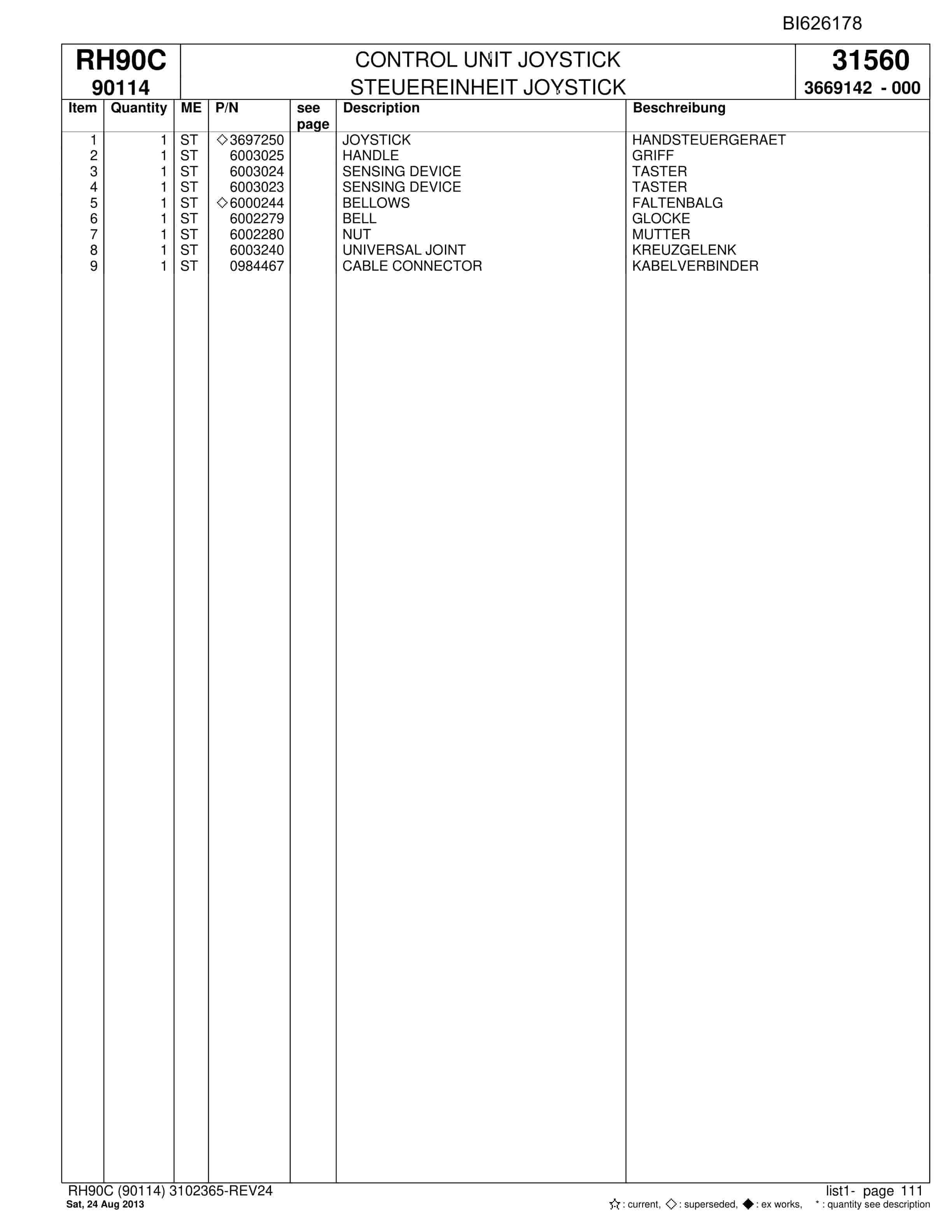 Bucyrus RH90C Hydraulic Excavator Parts Catalog BI626178-4