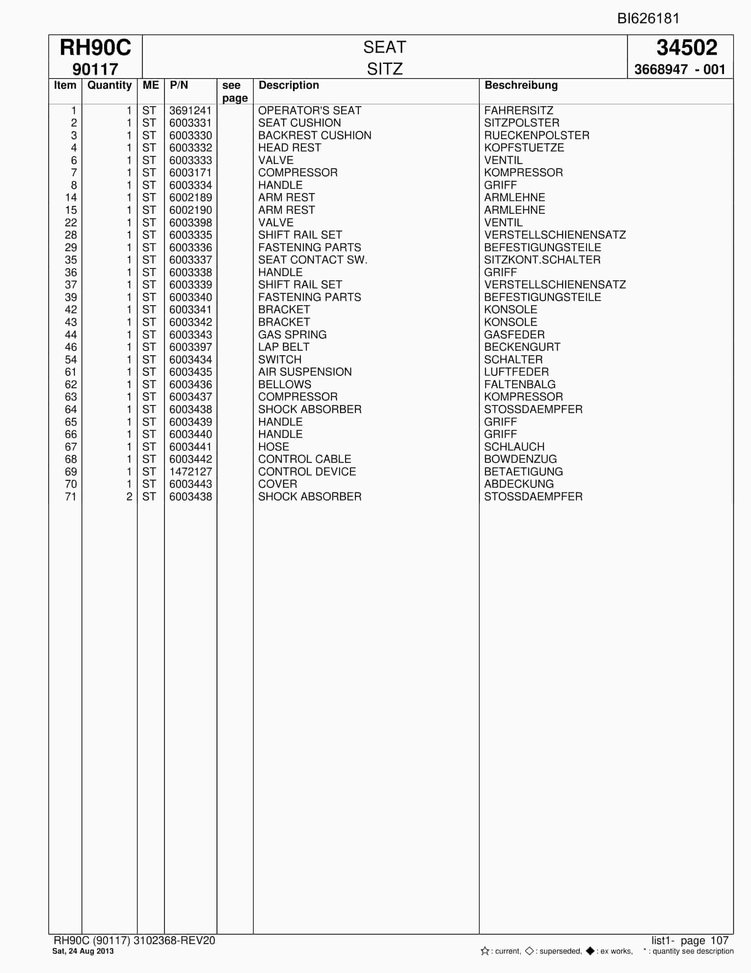 Bucyrus RH90C Hydraulic Excavator Parts Catalog BI626181-5