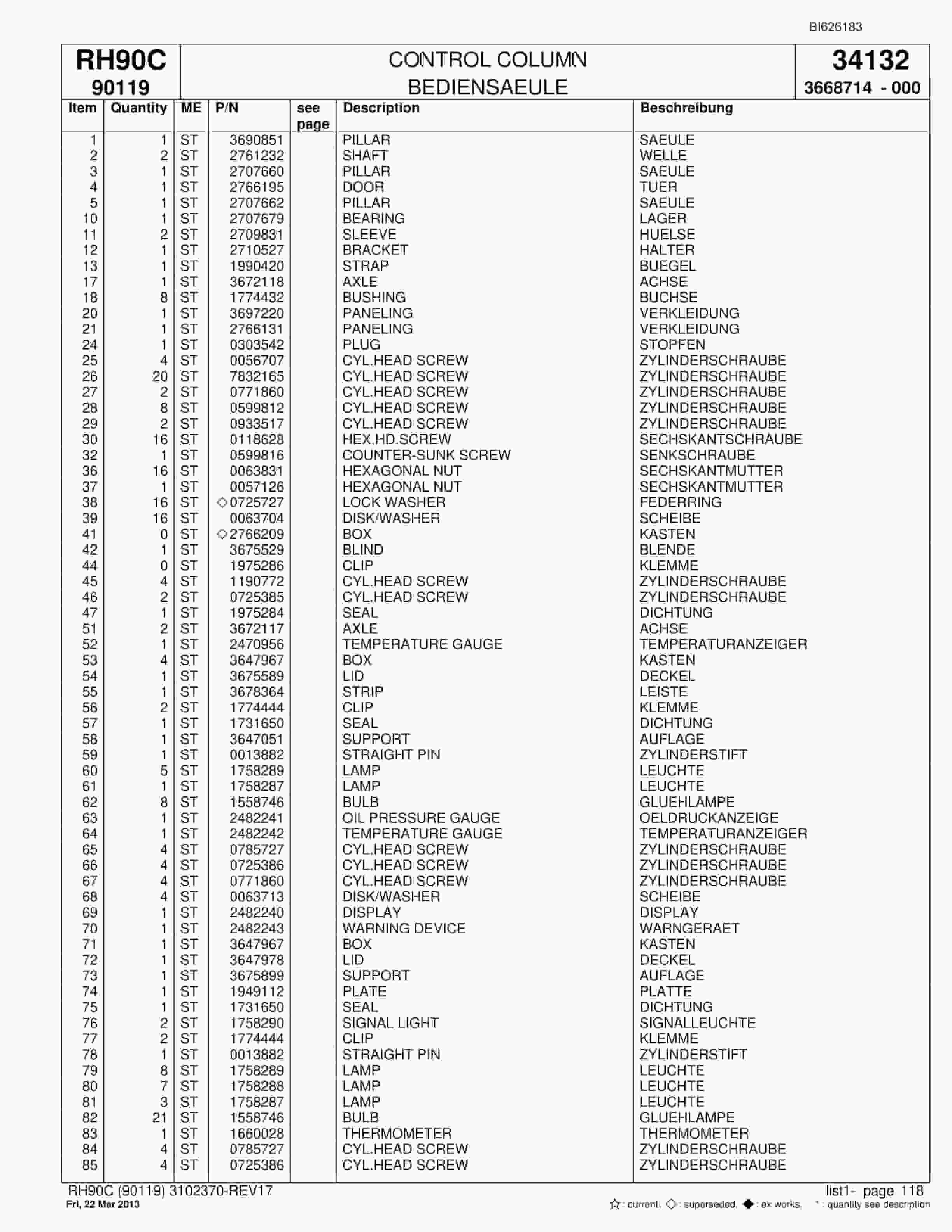 Bucyrus RH90C Hydraulic Excavator Parts Catalog BI626183-5