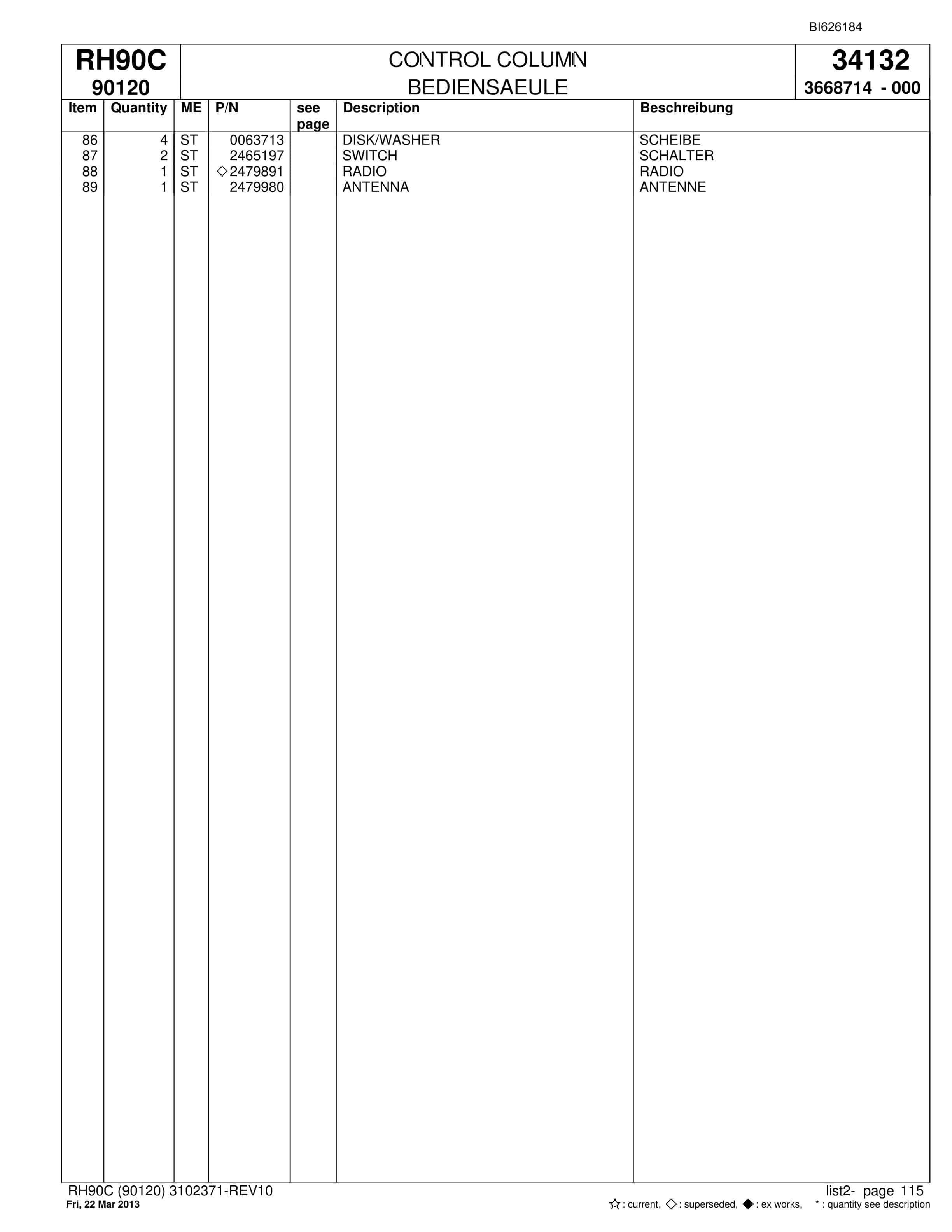 Bucyrus RH90C Hydraulic Excavator Parts Catalog BI626184-5