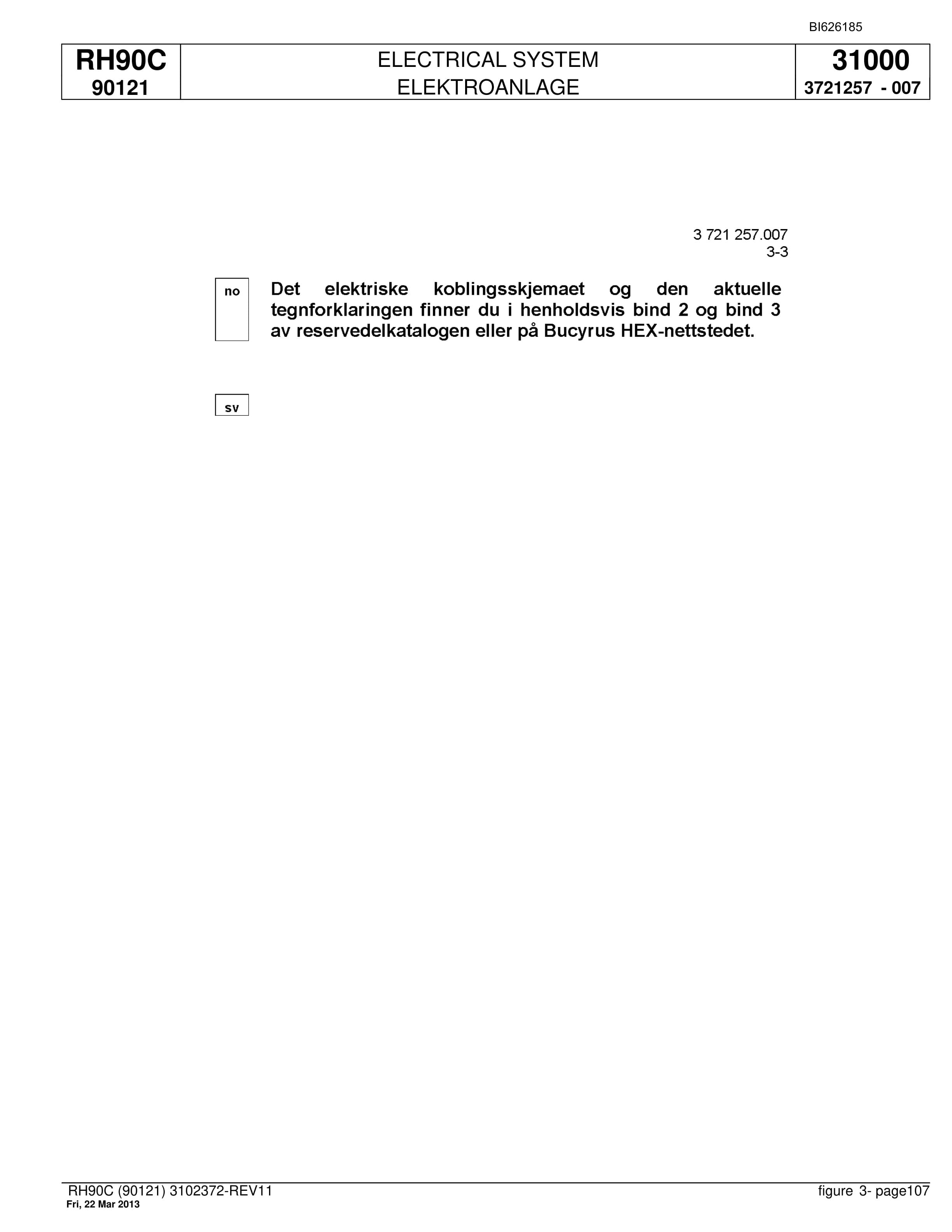 Bucyrus RH90C Hydraulic Excavator Parts Catalog BI626185-4