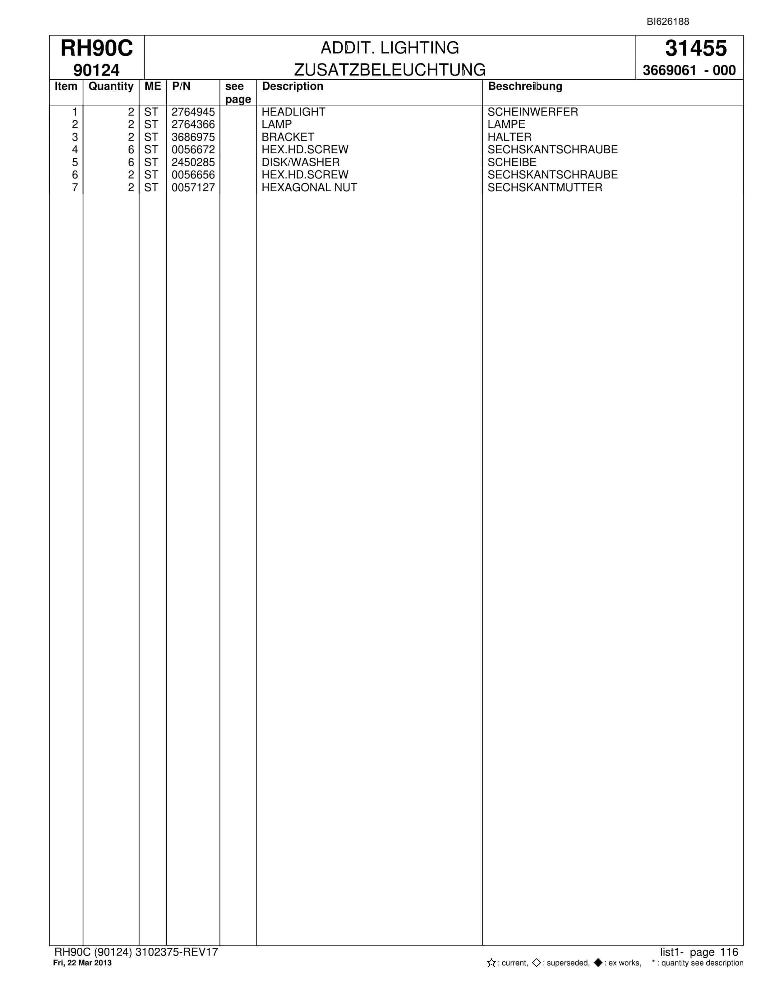 Bucyrus RH90C Hydraulic Excavator Parts Catalog BI626188-4