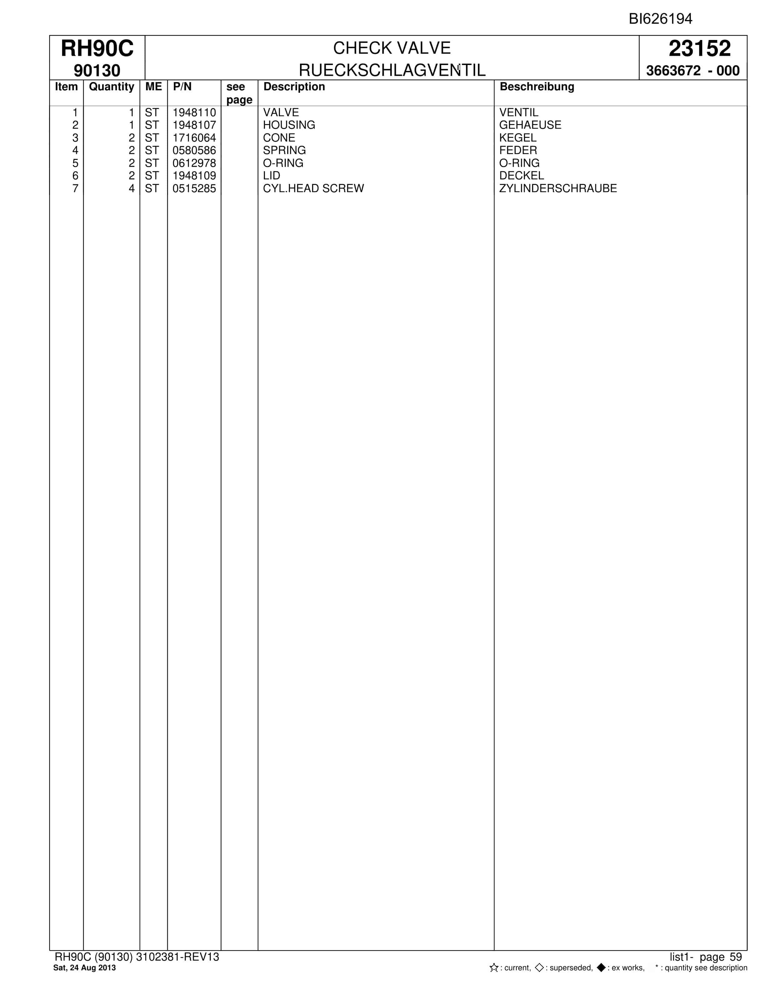 Bucyrus RH90C Hydraulic Excavator Parts Catalog BI626194-2